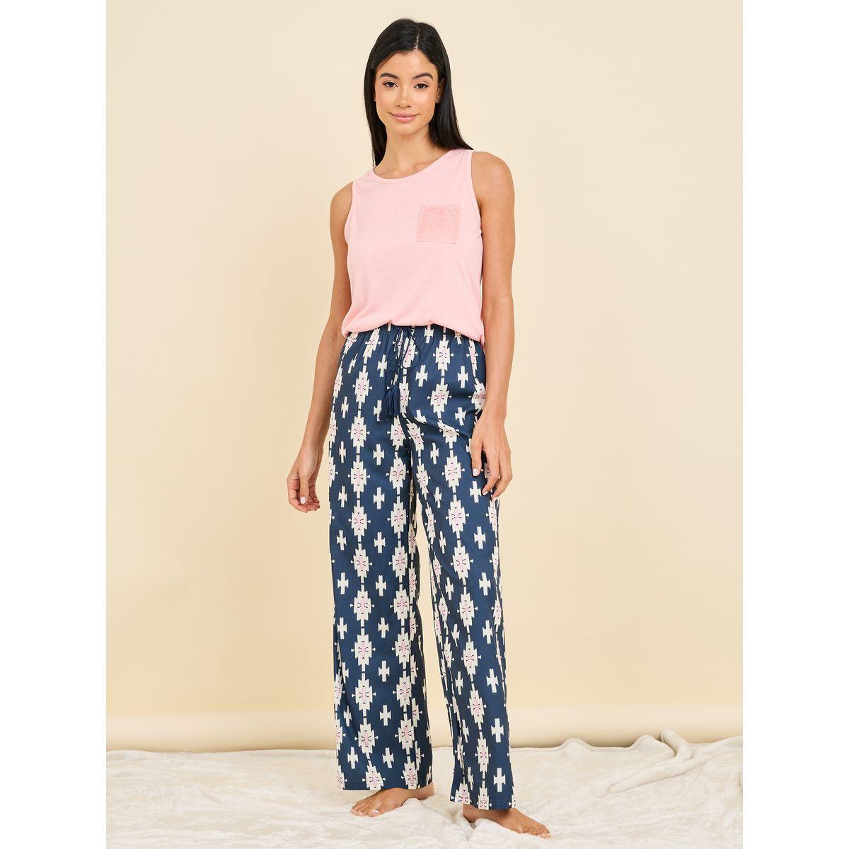 Styli Unwind Lace Pocket Tank & Abstract Print Pyjama Set-women-clothing-nightwear-pyjamas-longsets-image-4