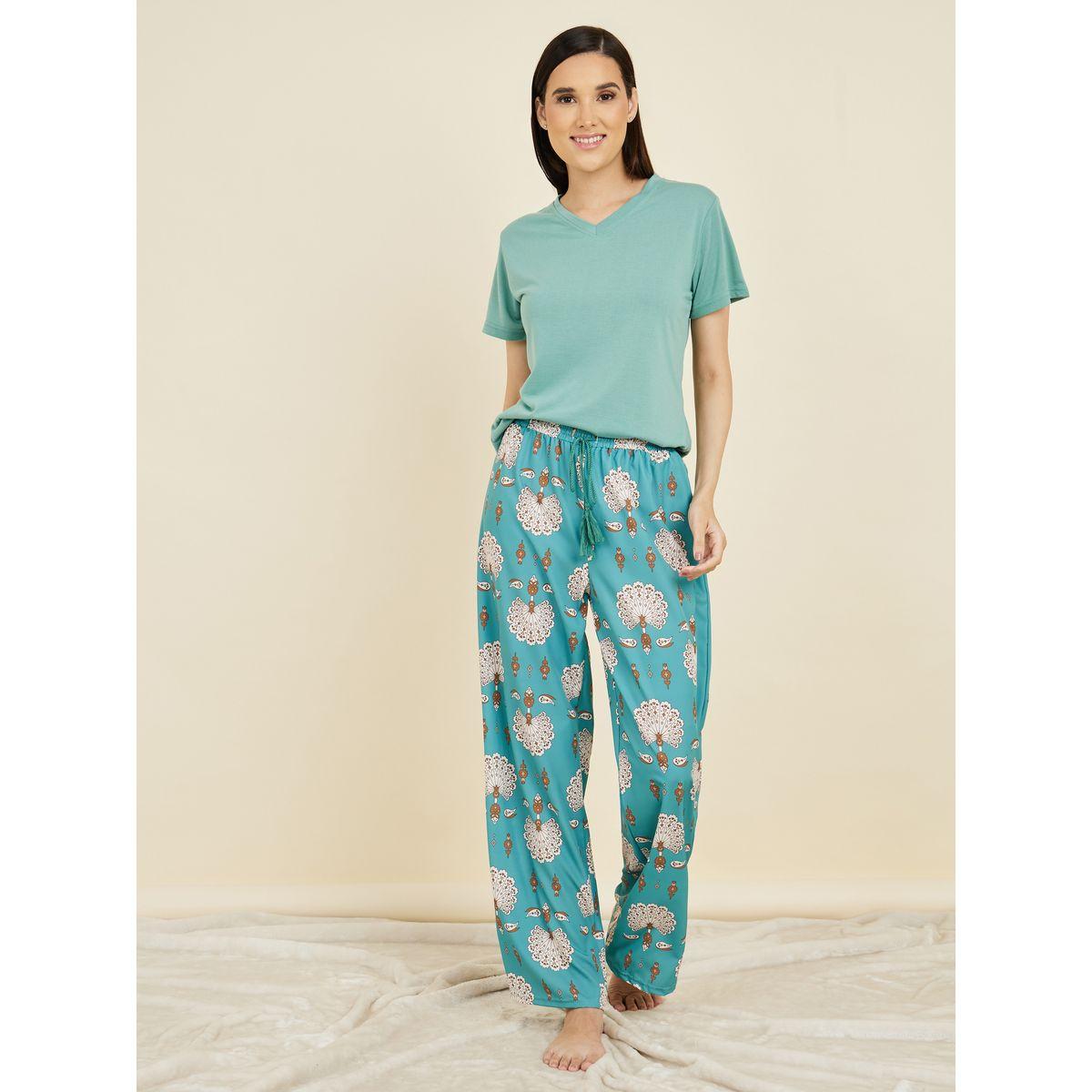 Styli Unwind Solid T-Shirt & Tassel Tie Pyjama Set-women-clothing-nightwear-pyjamas-longsets-image-1