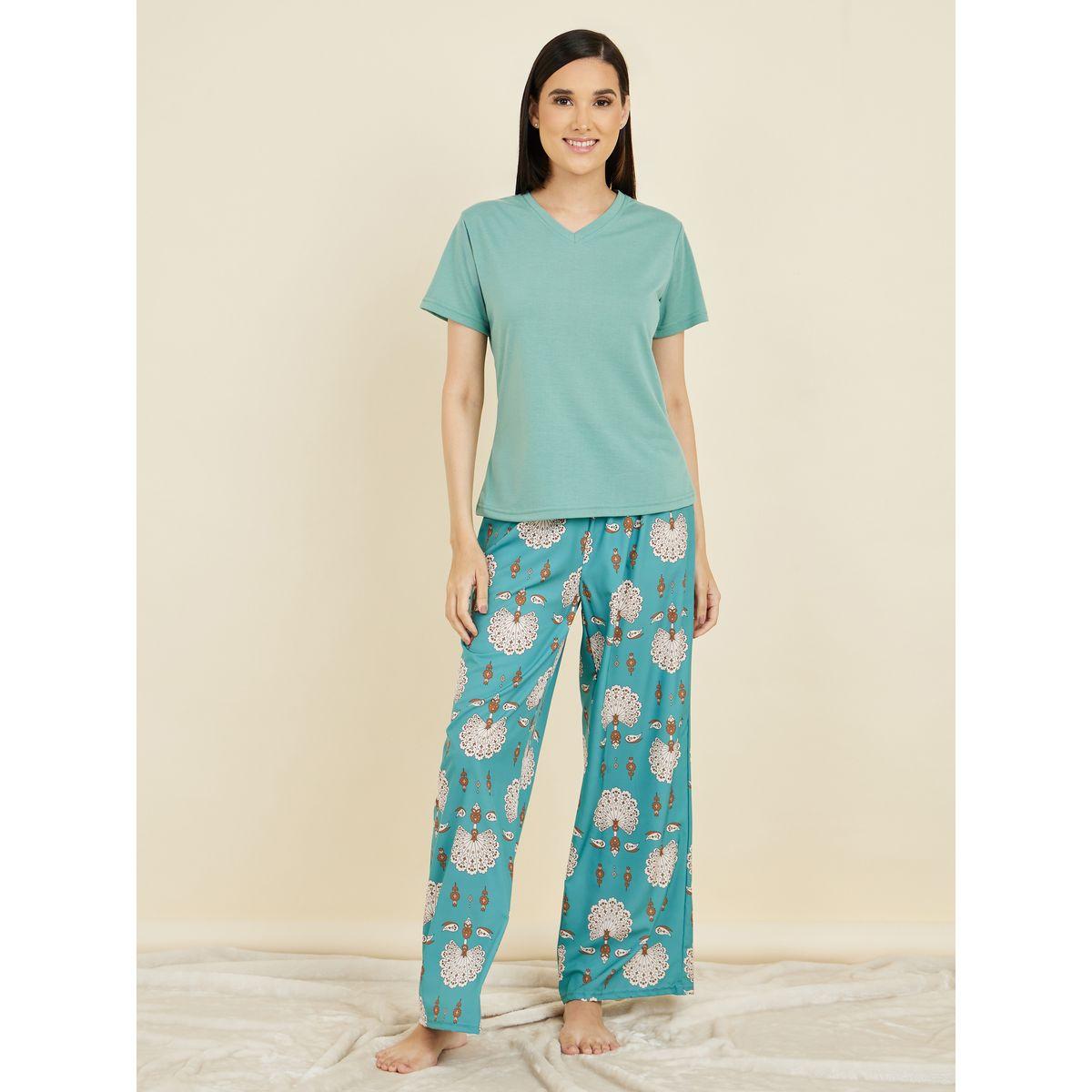 Styli Unwind Solid T-Shirt & Tassel Tie Pyjama Set-women-clothing-nightwear-pyjamas-longsets-image-2