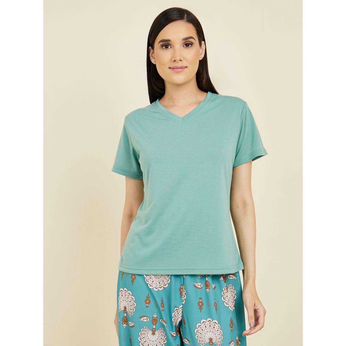 طقم من بنطال بيجاما مع تيشيرت سادة-women-clothing-nightwear-pyjamas-longsets-image-3