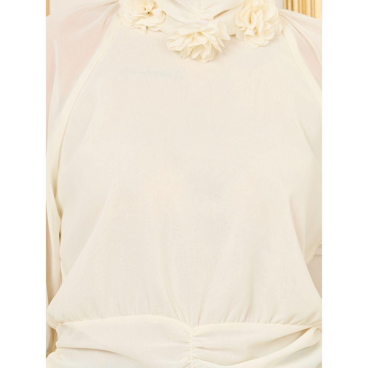 Styli Floral Applique Gathered Detail Hem High Neck Blouse-women-clothing-shirtsandblouses-blouses-image-3