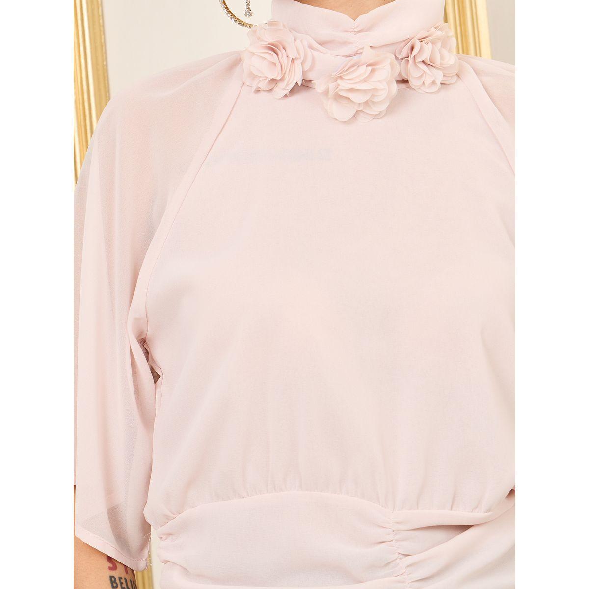 بلوزة بياقة عالية وكسرات مع زهور-women-clothing-shirtsandblouses-blouses-image-3