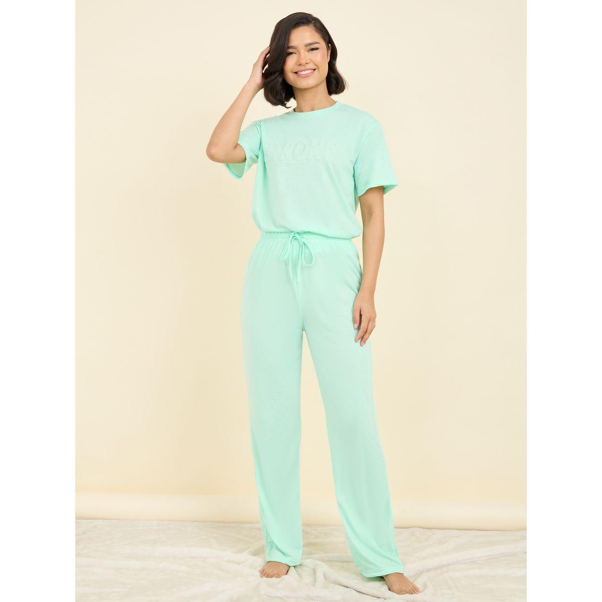 Styli Unwind Strong Embossed T-Shirt & Pyjama Set-women-clothing-nightwear-pyjamas-longsets-image-2