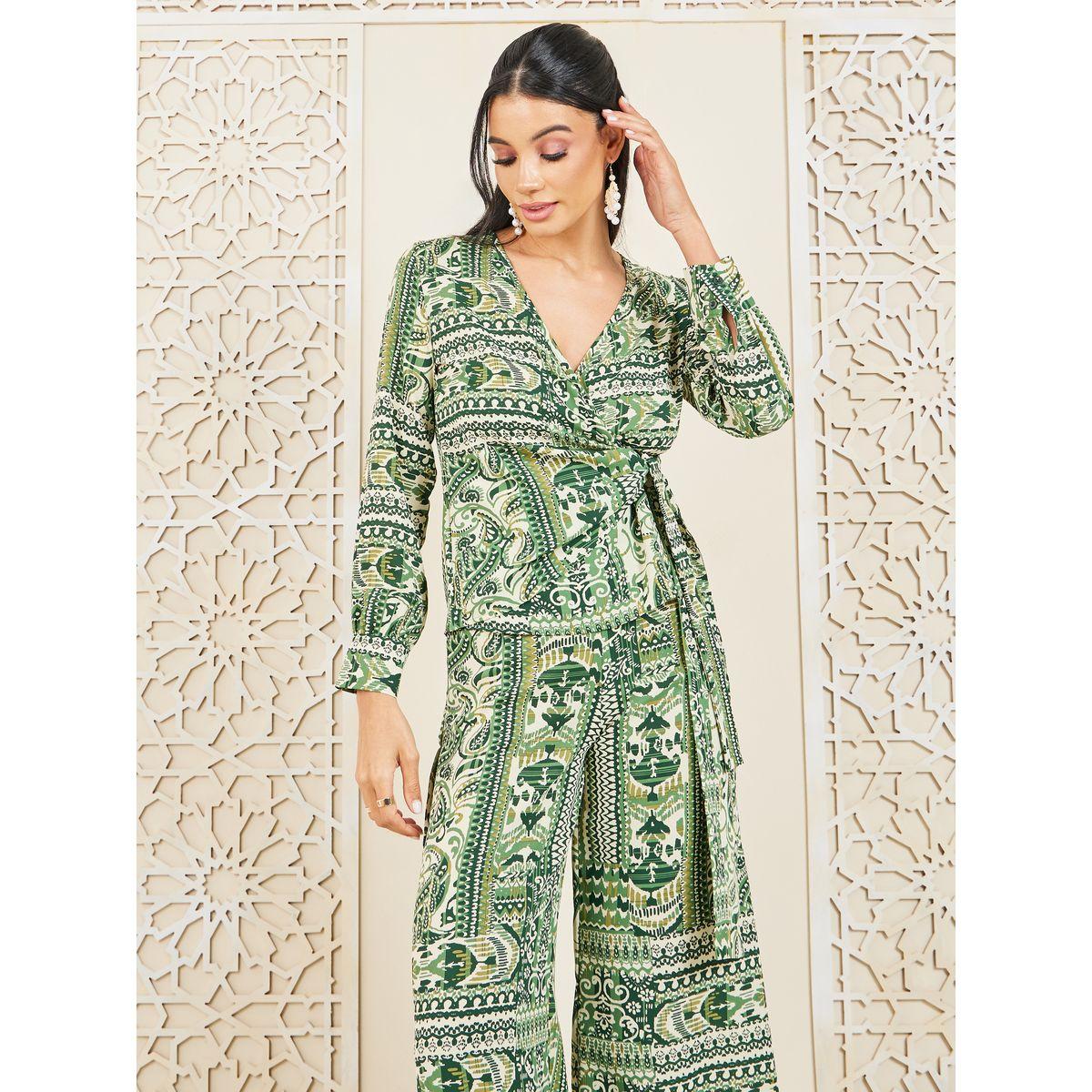 Styli Paisley Print Wrap Top and Wide Leg Pant Set-women-clothing-coordsets-image-2