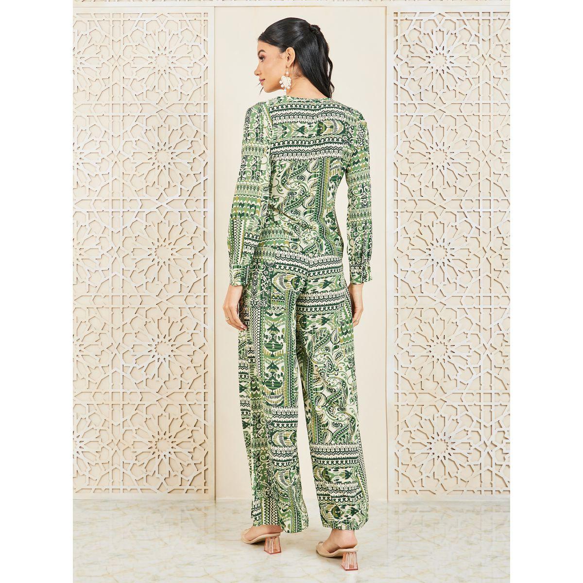 مجموعة من بنطال واسع مع بلوزة بنمط لف-women-clothing-coordsets-image-5