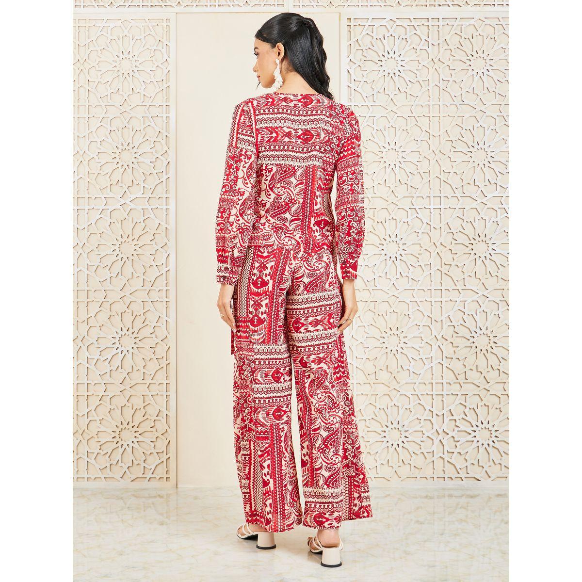 مجموعة من بنطال واسع مع بلوزة بنمط لف-women-clothing-coordsets-image-5