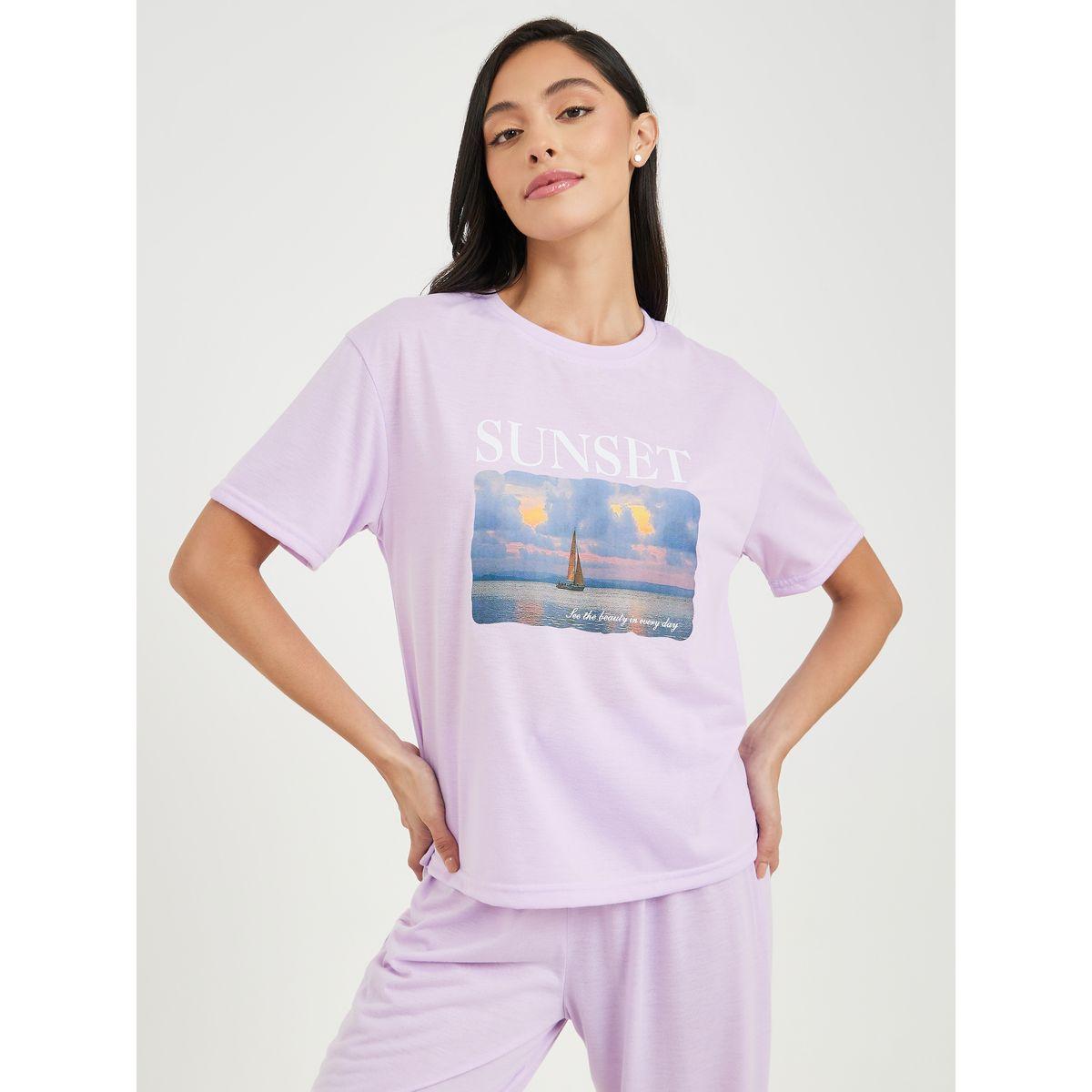 Styli Unwind Sunset Graphic Print T-shirt and Cuffed Pyjama Set-women-clothing-nightwear-pyjamas-longsets-image-3
