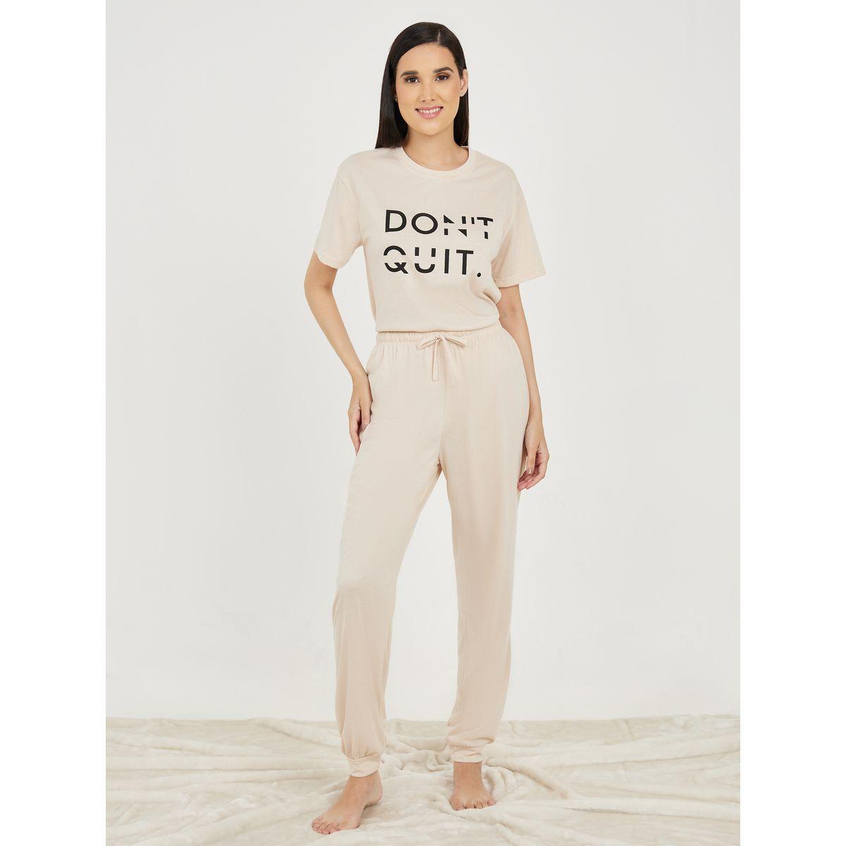 Styli Unwind Dont Quit Slogan T-Shirt & Cuff Pyjama Set-women-clothing-nightwear-pyjamas-longsets-image-2