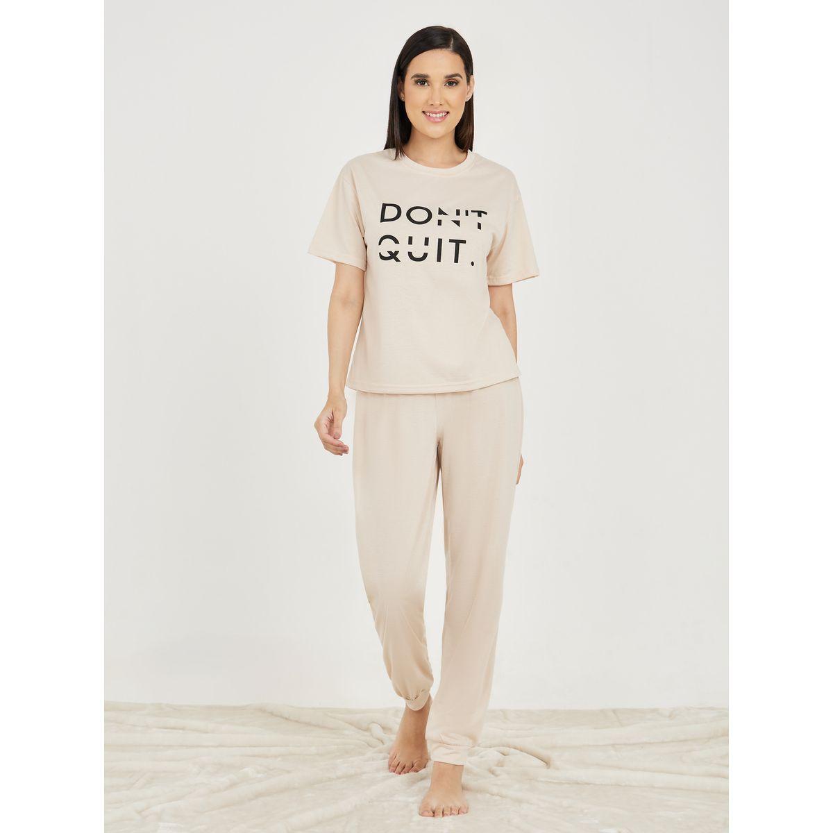 Styli Unwind Dont Quit Slogan T-Shirt & Cuff Pyjama Set-women-clothing-nightwear-pyjamas-longsets-image-3
