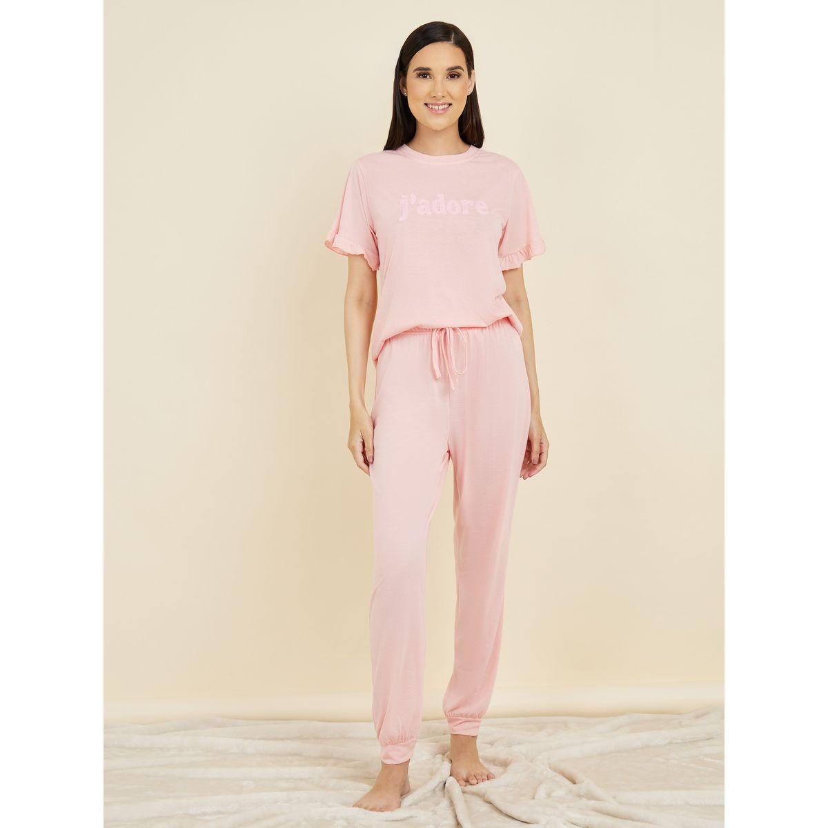 Styli Unwind Embroidered Ruffle Sleeve T-Shirt & Cuff Pyjama Set-women-clothing-nightwear-pyjamas-longsets-image-1