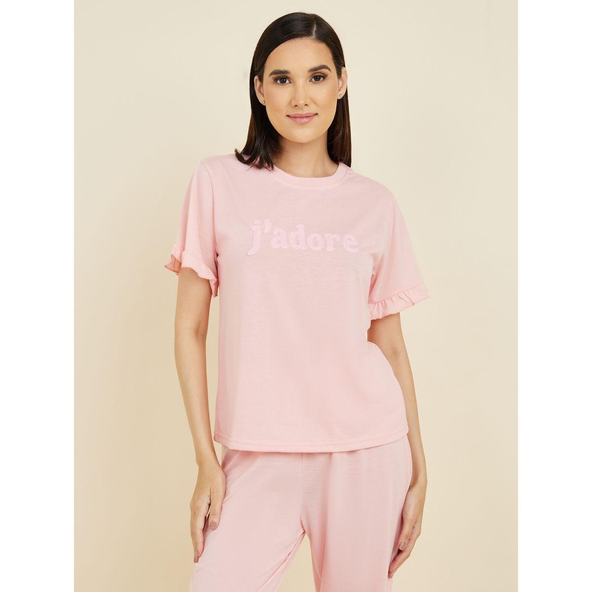Styli Unwind Embroidered Ruffle Sleeve T-Shirt & Cuff Pyjama Set-women-clothing-nightwear-pyjamas-longsets-image-3