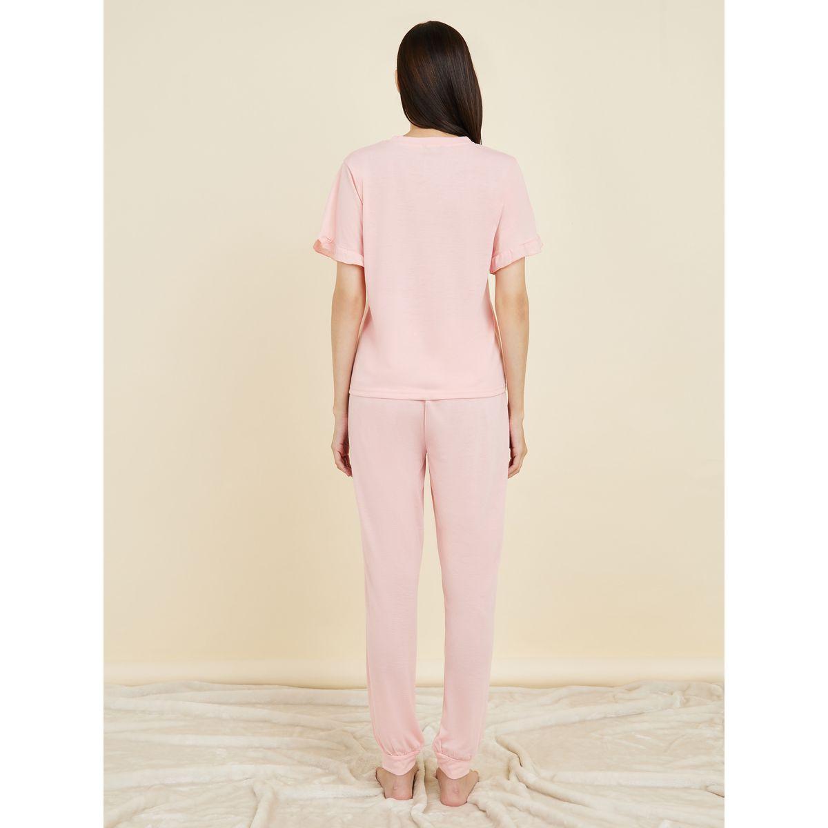 Styli Unwind Embroidered Ruffle Sleeve T-Shirt & Cuff Pyjama Set-women-clothing-nightwear-pyjamas-longsets-image-5