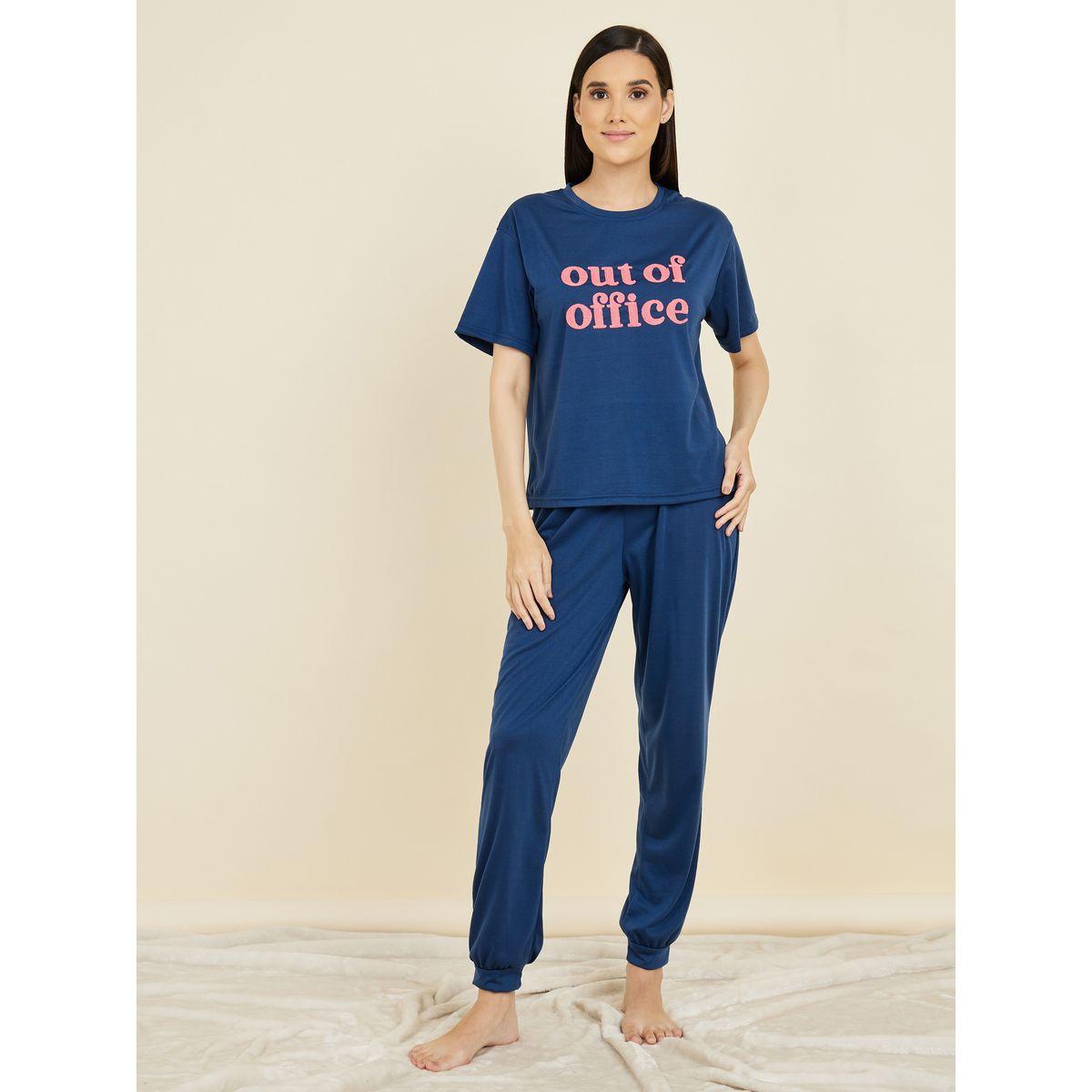 Styli Unwind Embroidered T-Shirt & Pyjama Set-women-clothing-nightwear-pyjamas-longsets-image-2