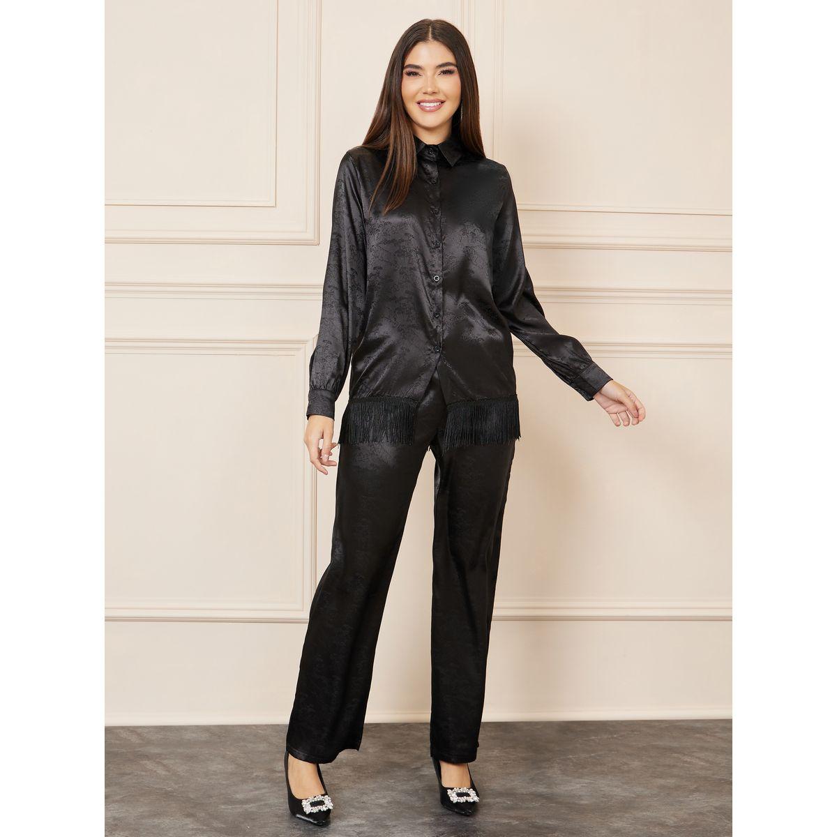 مجموعة من بنطال بارجل مستقيمة وبلوزة ساتان-women-clothing-coordsets-image-2