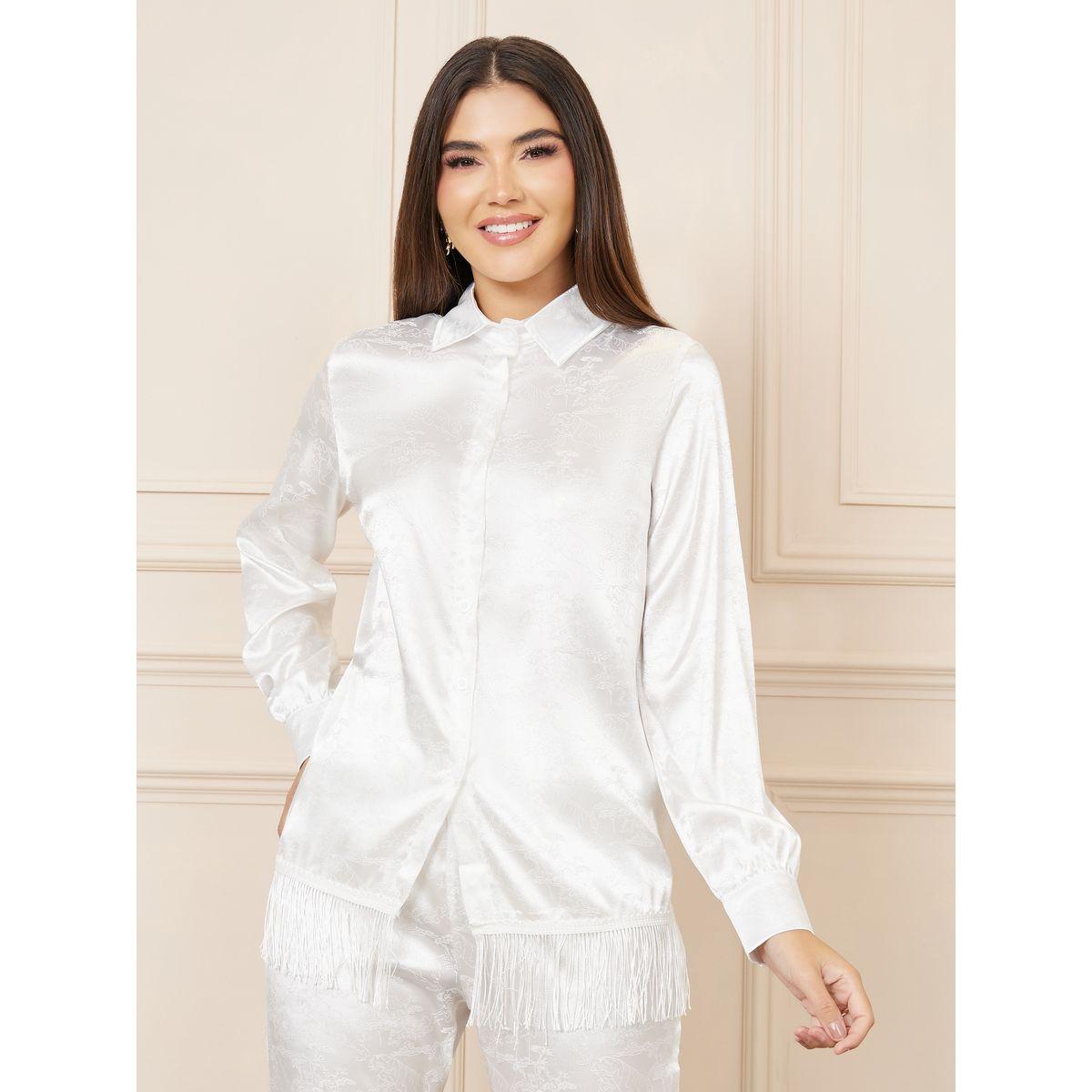 Styli Satin Jacquard Print Tassel Hem Shirt and Straight Leg Pant Set-women-clothing-coordsets-image-3