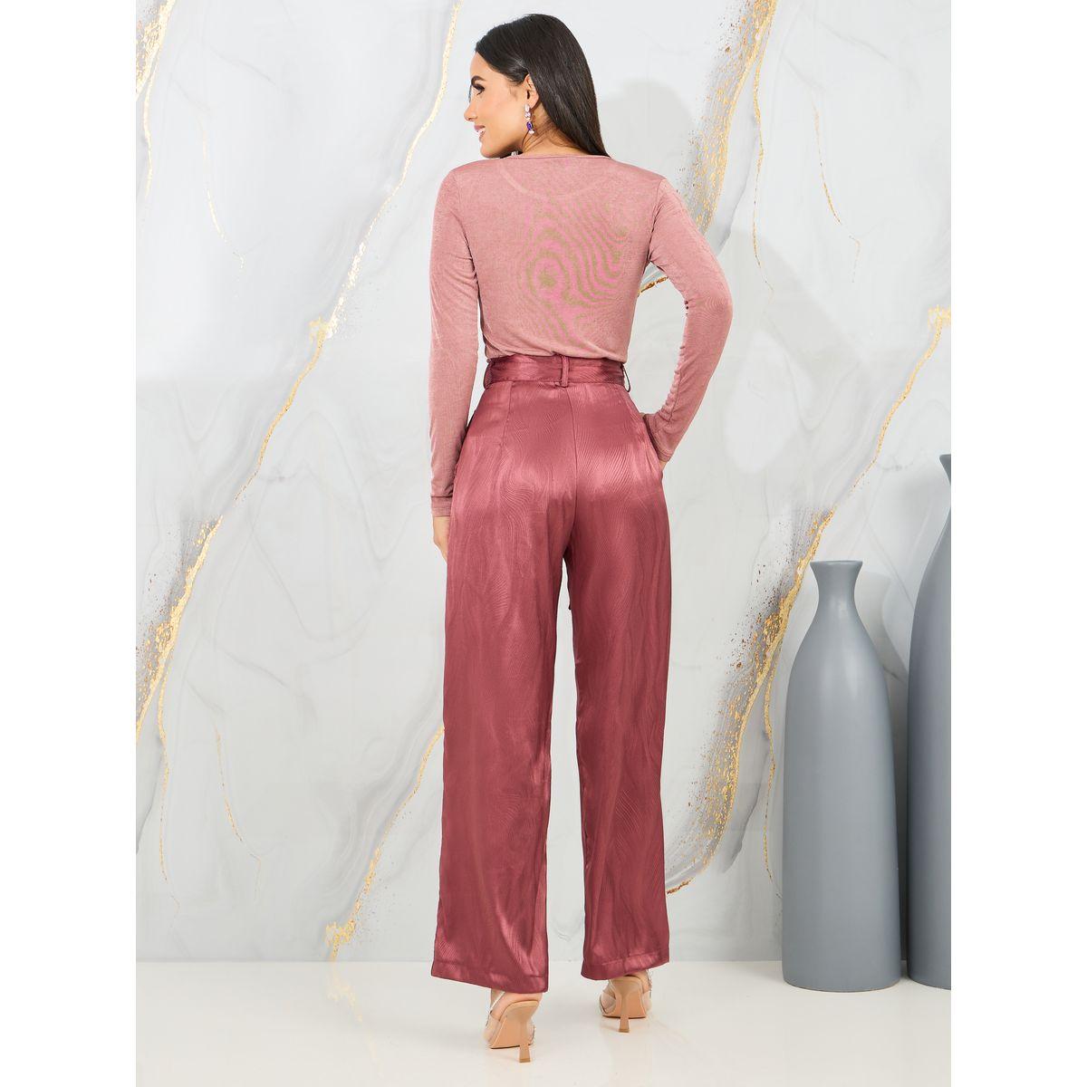 بنطال ساتان بقصة مستقيمة مع بلوزة سادة محبوكة-women-clothing-coordsets-image-4