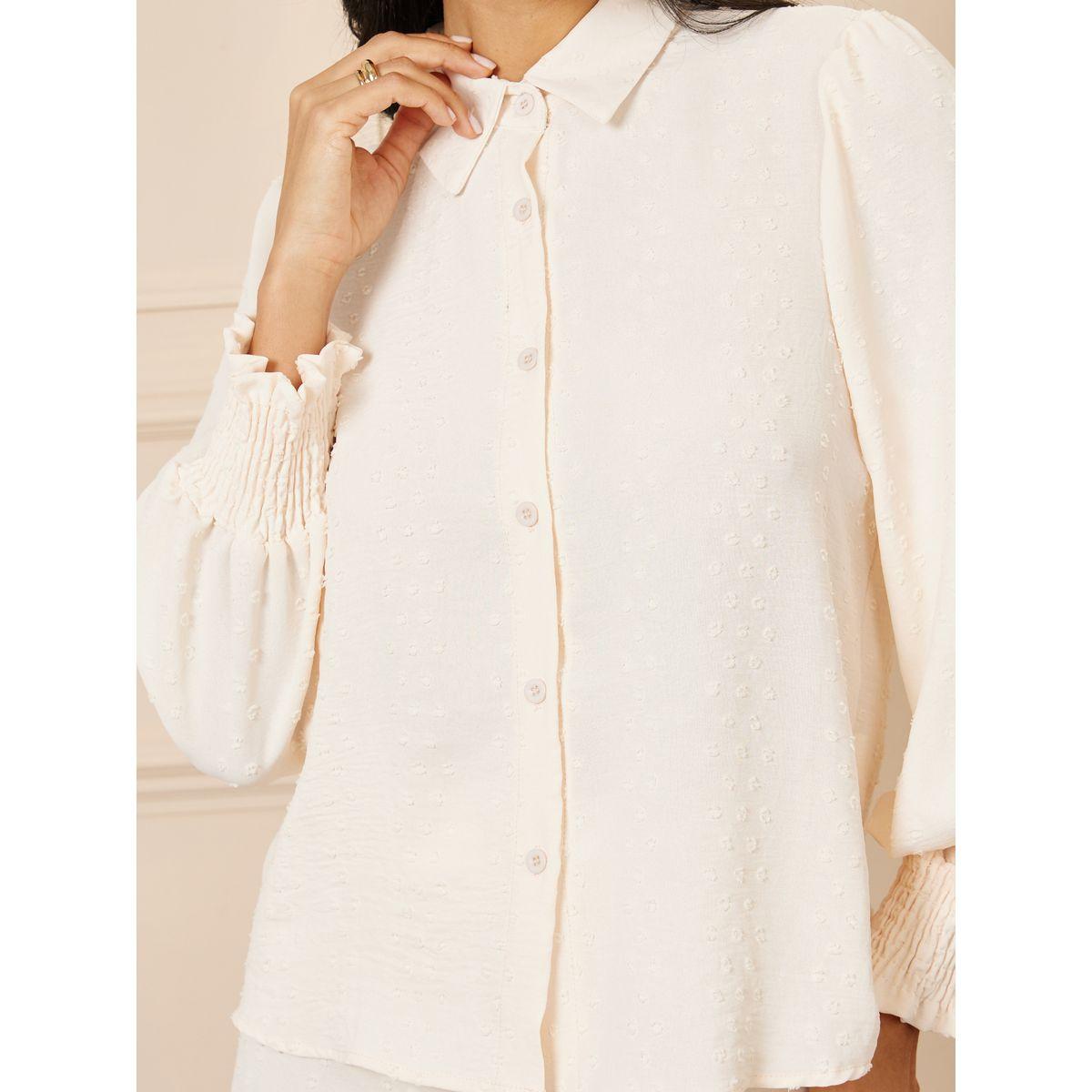 Styli Dobby Smock Cuff Sleeves Blouse and Wide Leg Pant Set-women-clothing-coordsets-image-5
