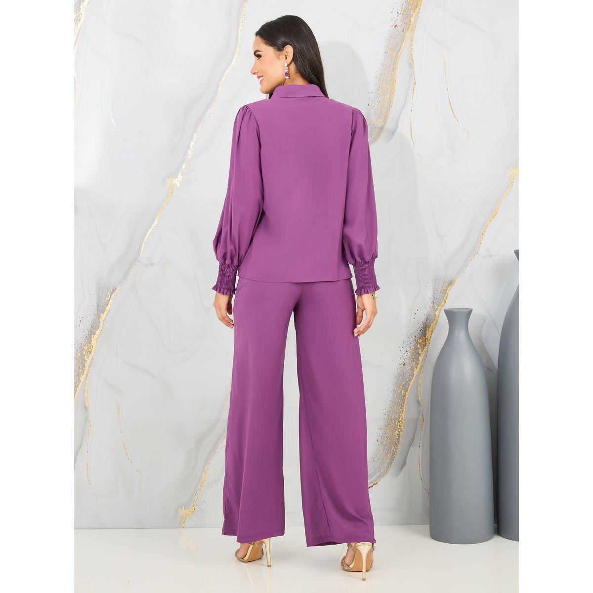 Styli Smocked Detail Cuff Sleeves Shirt and Wide Leg Pant Set-women-clothing-coordsets-image-5