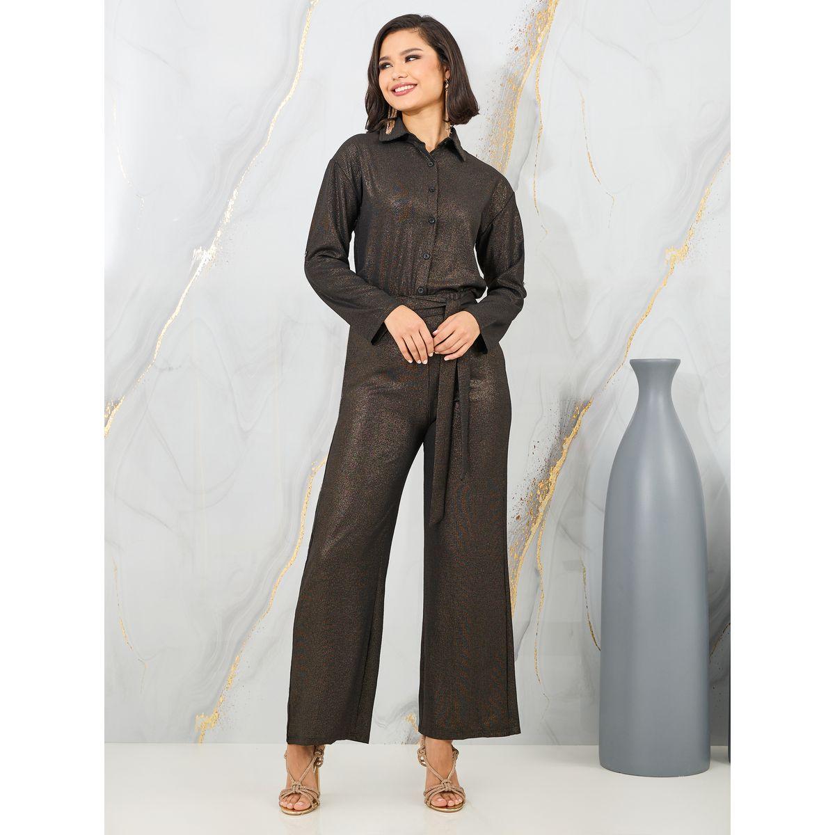 Styli Shimmer Longline Shirt and Wide Leg Pant Set-women-clothing-coordsets-image-1
