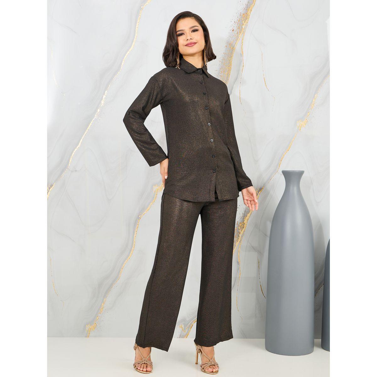 Styli Shimmer Longline Shirt and Wide Leg Pant Set-women-clothing-coordsets-image-2