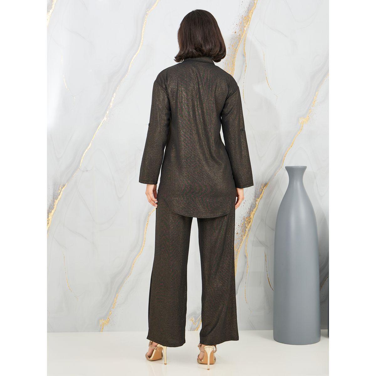 Styli Shimmer Longline Shirt and Wide Leg Pant Set-women-clothing-coordsets-image-6