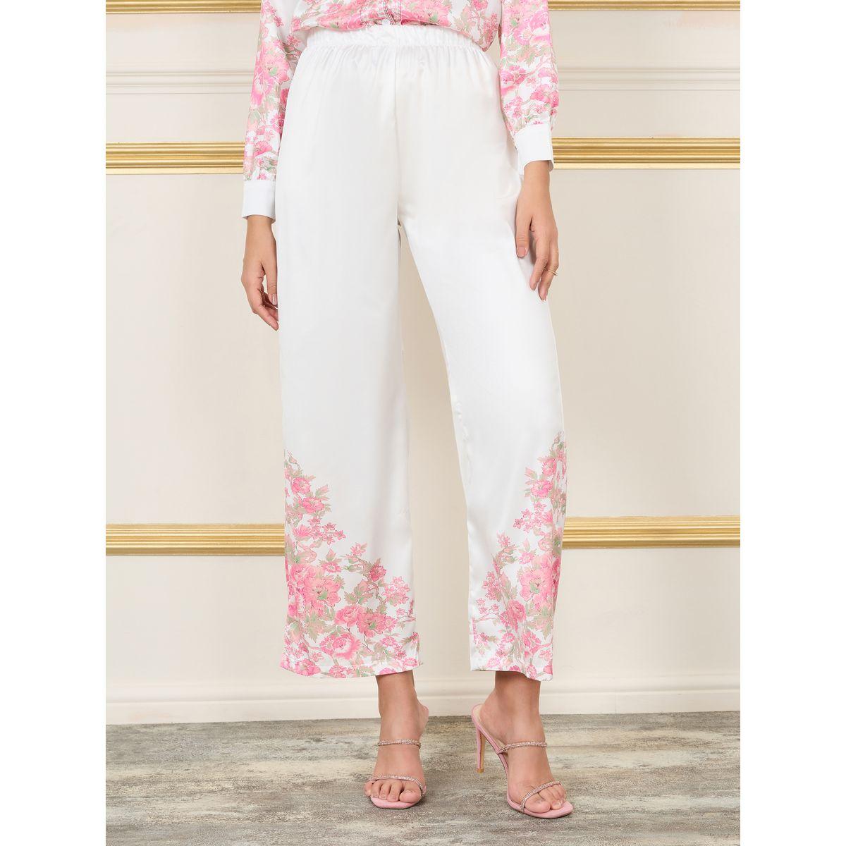 مجموعة من بنطال واسع مع بلوزة ساتان بطبعة زهور-women-clothing-coordsets-image-5