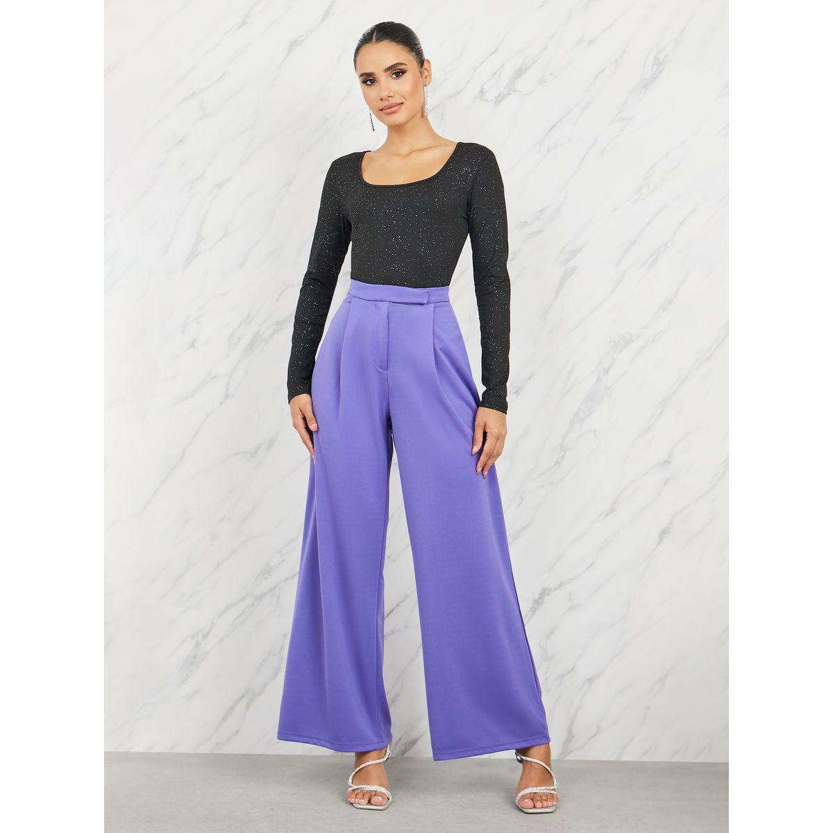 مجموعة من بنطال بارجل واسعة مع بودي سوت مضلع-women-clothing-coordsets-image-1