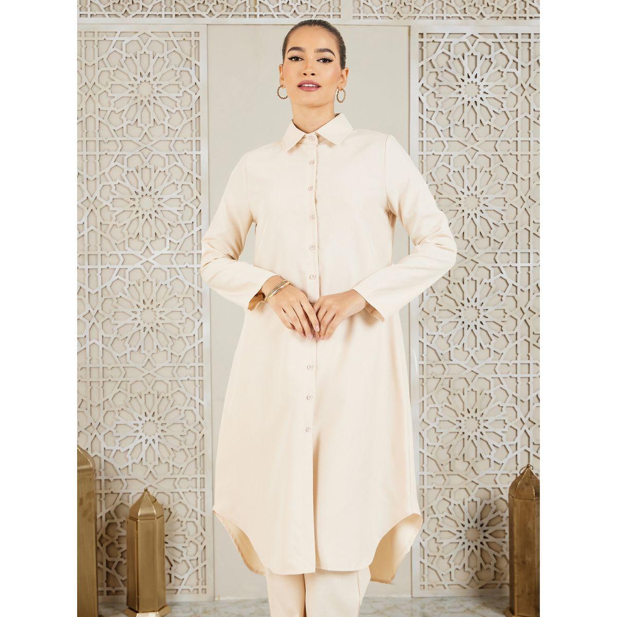 Styli Curved Hem Longline Shirt and Wide Leg Pant Set-women-arabicclothing-abayas-image-2
