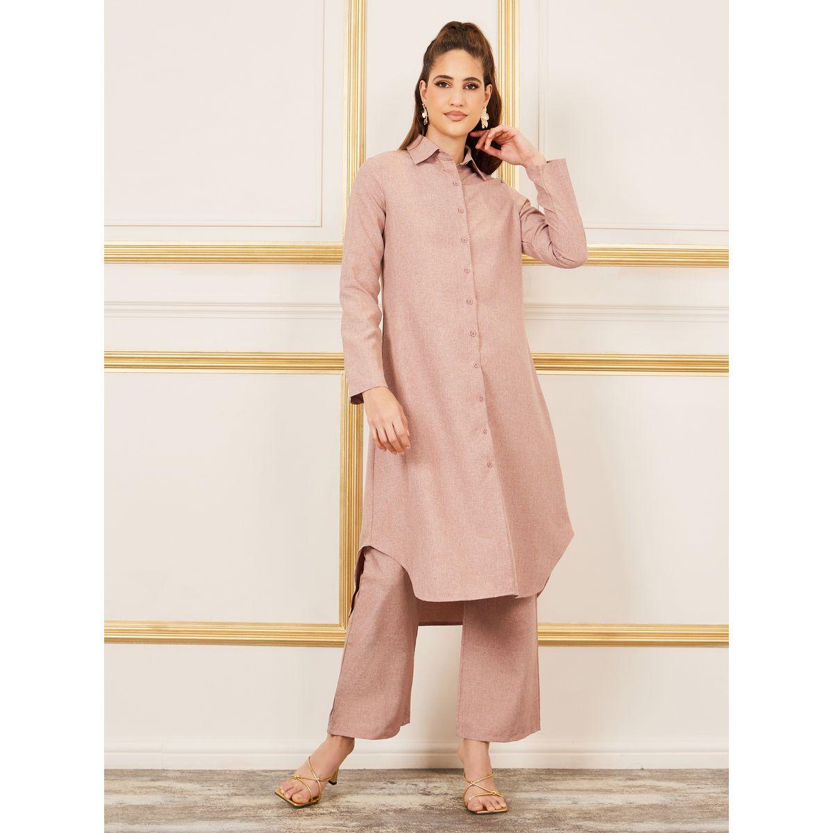 Styli Curved Hem Longline Shirt and Wide Leg Pant Set-women-arabicclothing-abayas-image-1