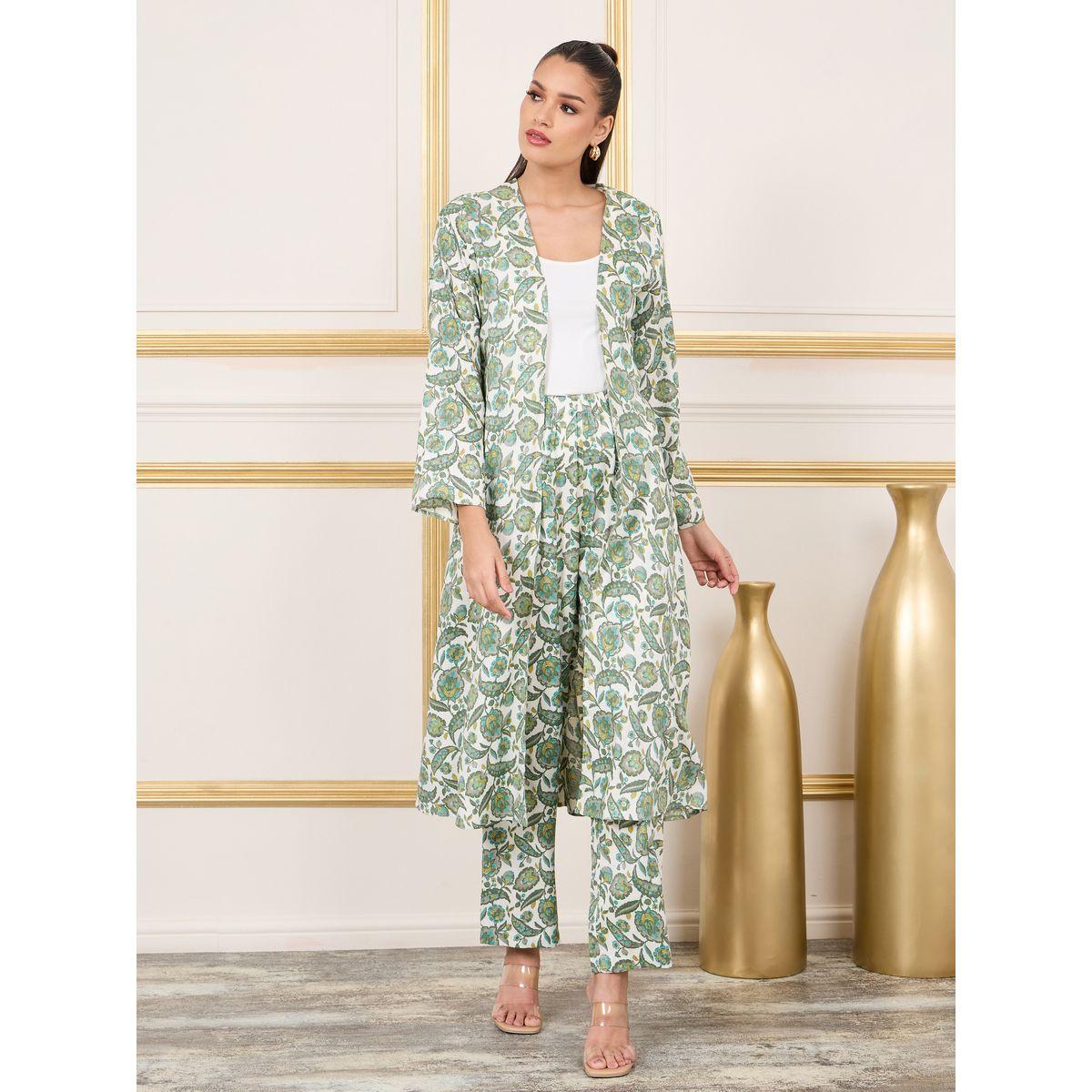 Styli Pack of 3 - Floral Print Open Front Kimono and Straight Leg Pant with Cami Set-women-clothing-coordsets-image-1