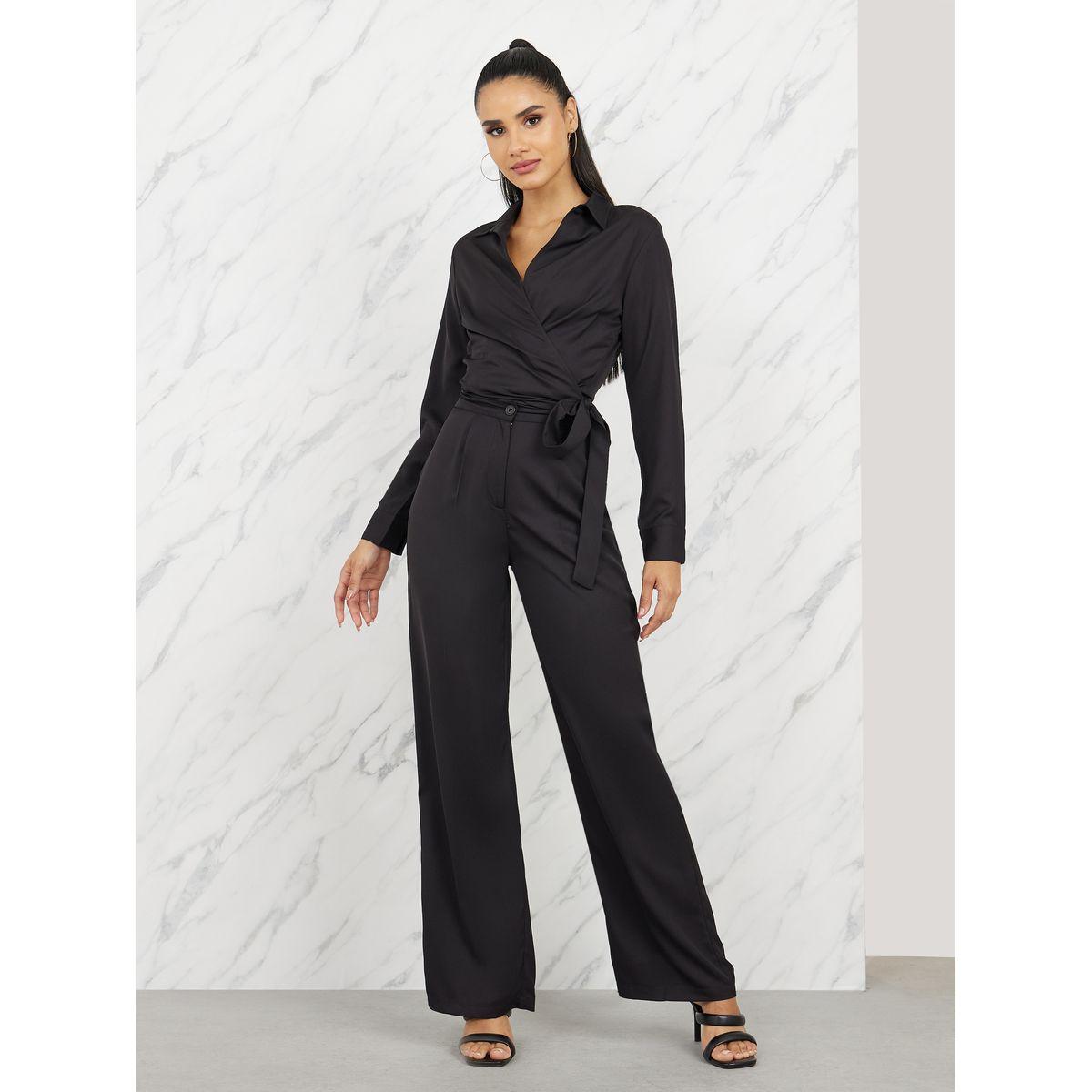 Styli Collared Wrap Top and Wide Leg Pant Set-women-clothing-coordsets-image-1