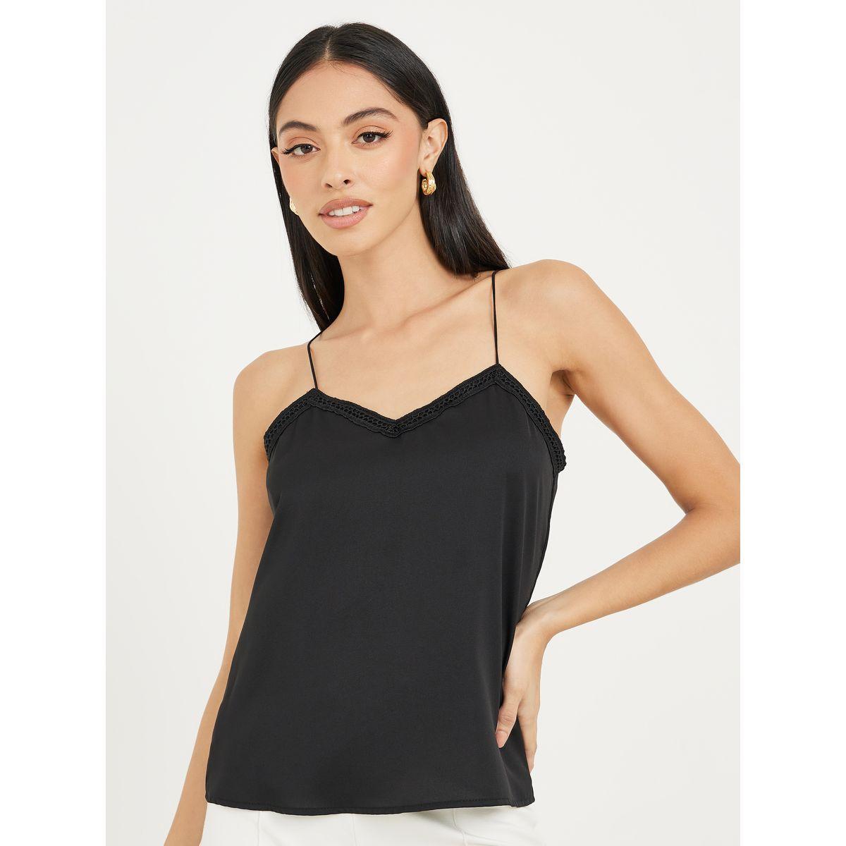 Styli Satin Lace Trim V Neck Cami Top-women-clothing-tshirts-image-3