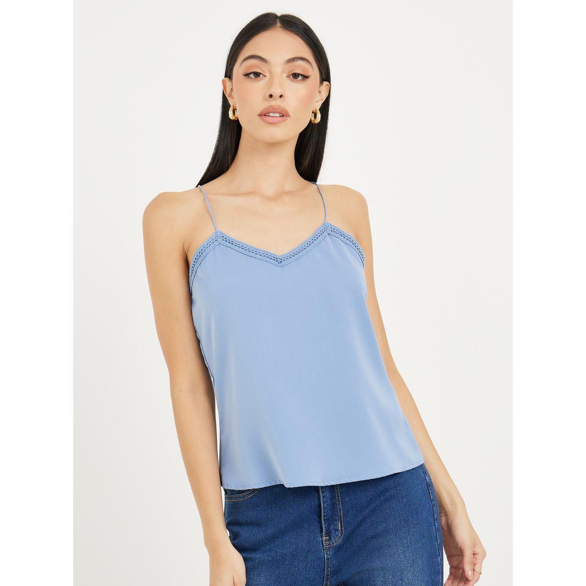 Styli Satin Lace Trim V Neck Cami Top-women-clothing-tshirts-image-3