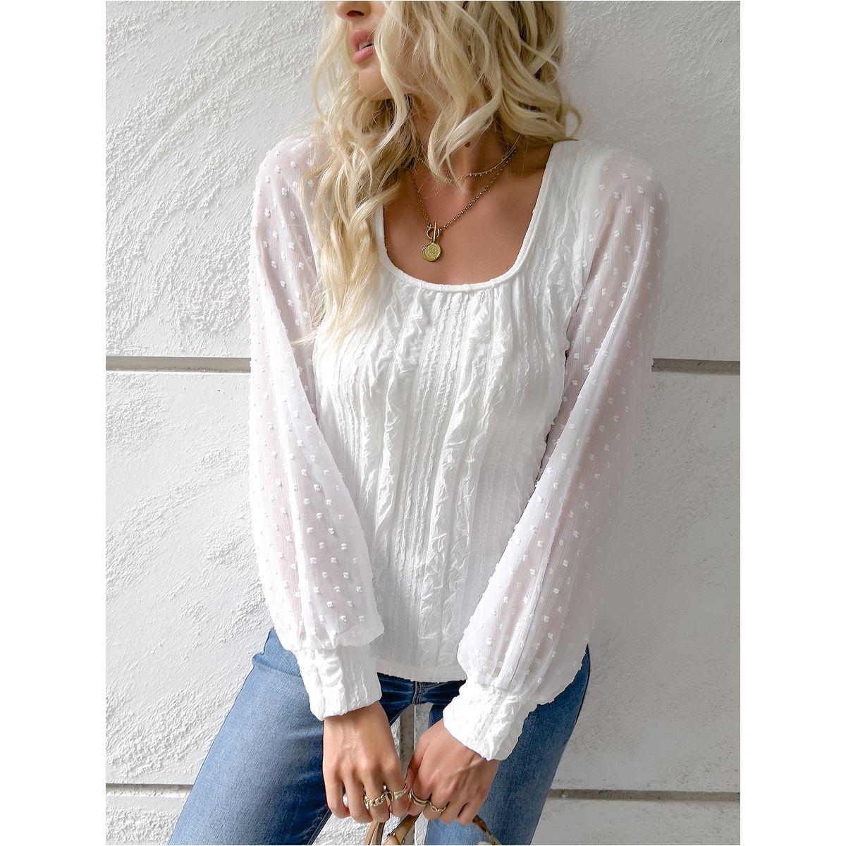 Swiss Dot Sleeve Scoop Neck Textured Blouse-women-clothing-shirtsandblouses-blouses-image-1