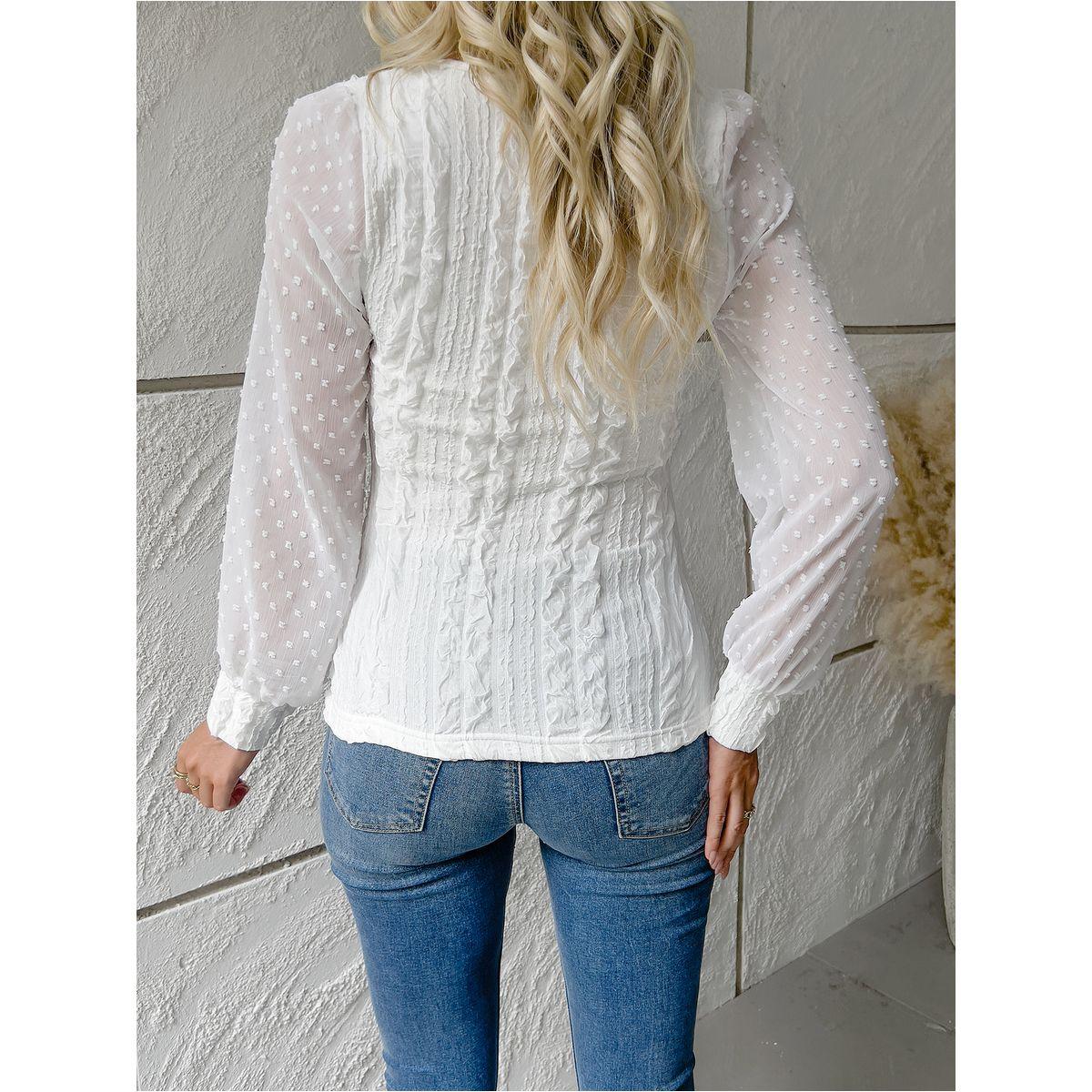 Swiss Dot Sleeve Scoop Neck Textured Blouse-women-clothing-shirtsandblouses-blouses-image-2