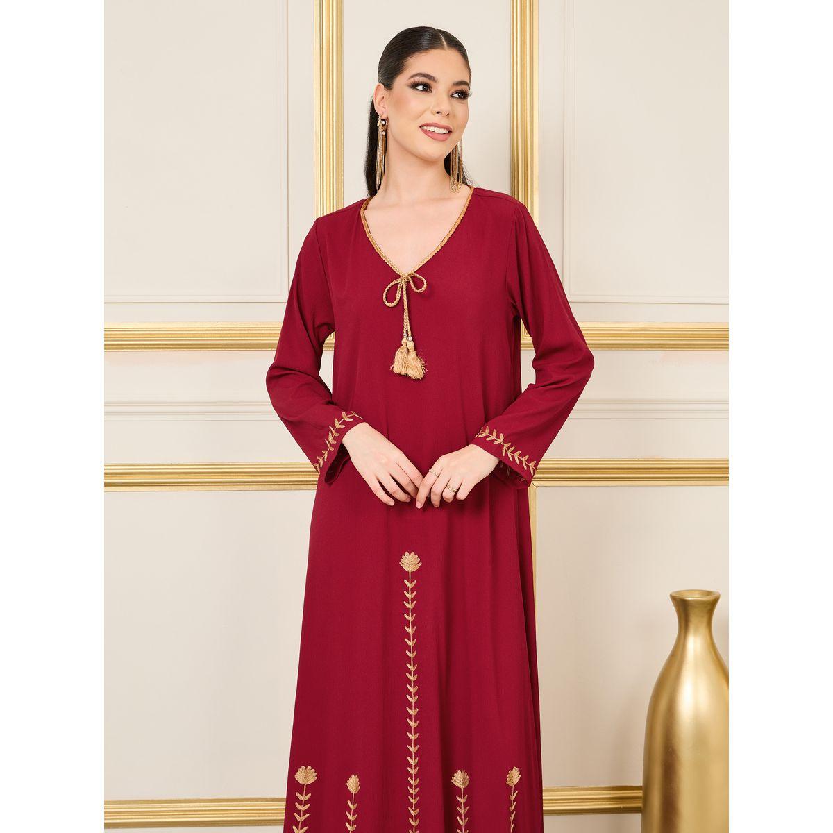 جلابية بتفاصيل بارزة الملمس مع شراشيب-women-arabicclothing-jalabiyas-image-2