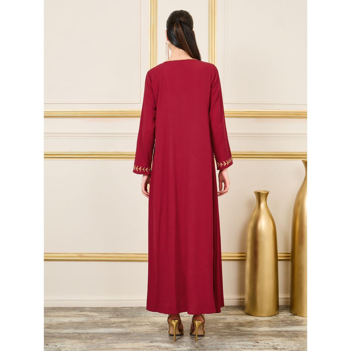 Styli Embroidered Braided Trim Neck Jalabiya with Tassel Detail-women-arabicclothing-jalabiyas-image-4