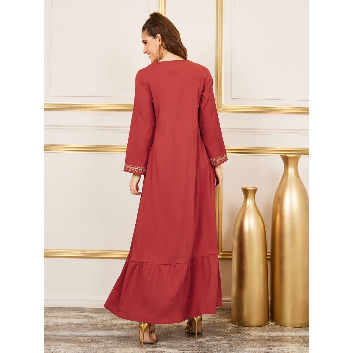 Styli Embroidered Neck Textured Ruffle Hem Jalabiya-women-arabicclothing-jalabiyas-image-4