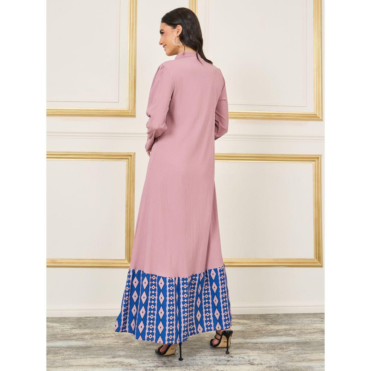 Styli Geo Print Gathered Detail Jalabiya-women-arabicclothing-jalabiyas-image-4