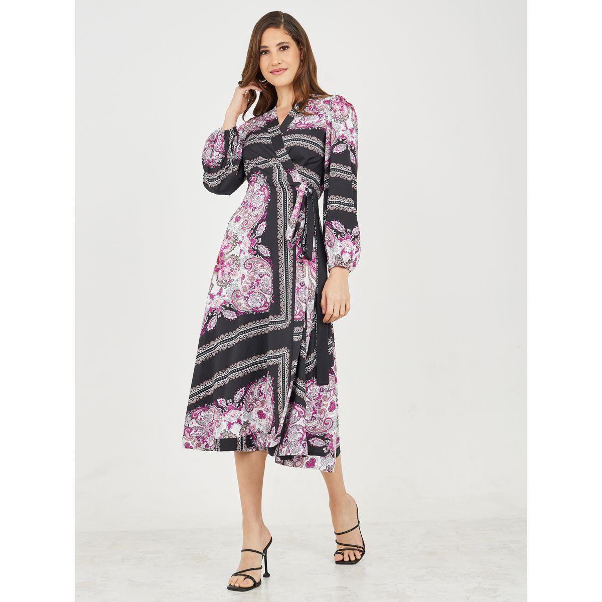 فستان ميدي بنمط لف وطبعة وشاح-women-clothing-dresses-image-1