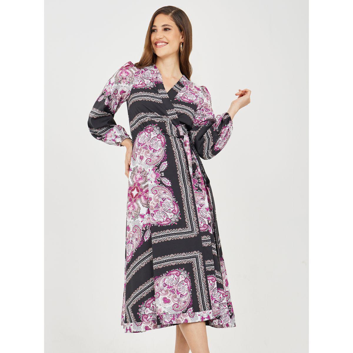 فستان ميدي بنمط لف وطبعة وشاح-women-clothing-dresses-image-2