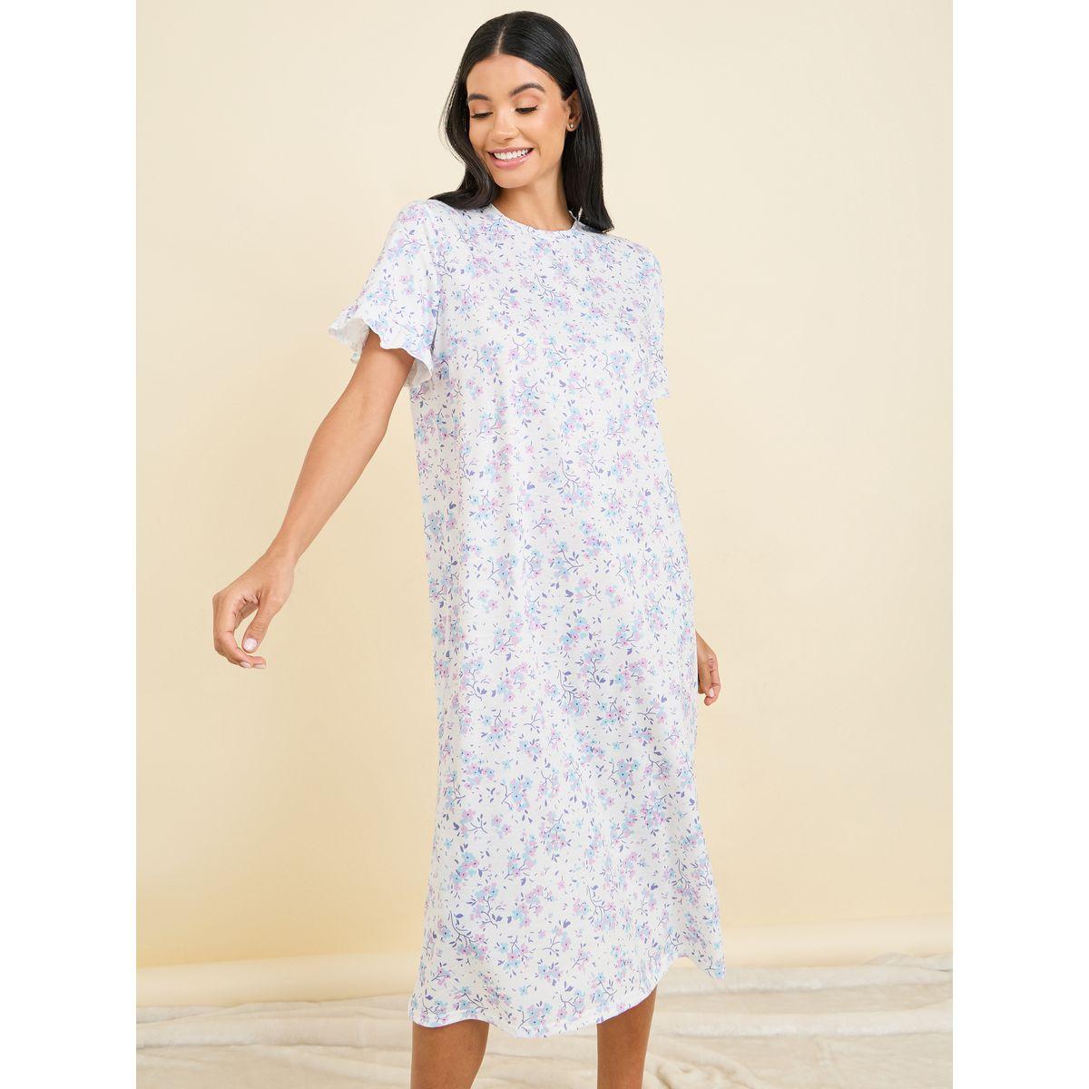 Styli Unwind Ditsy Floral Print Ruffle Sleeves Sleep T-shirt Dress-women-clothing-nightwear-nighties-image-1