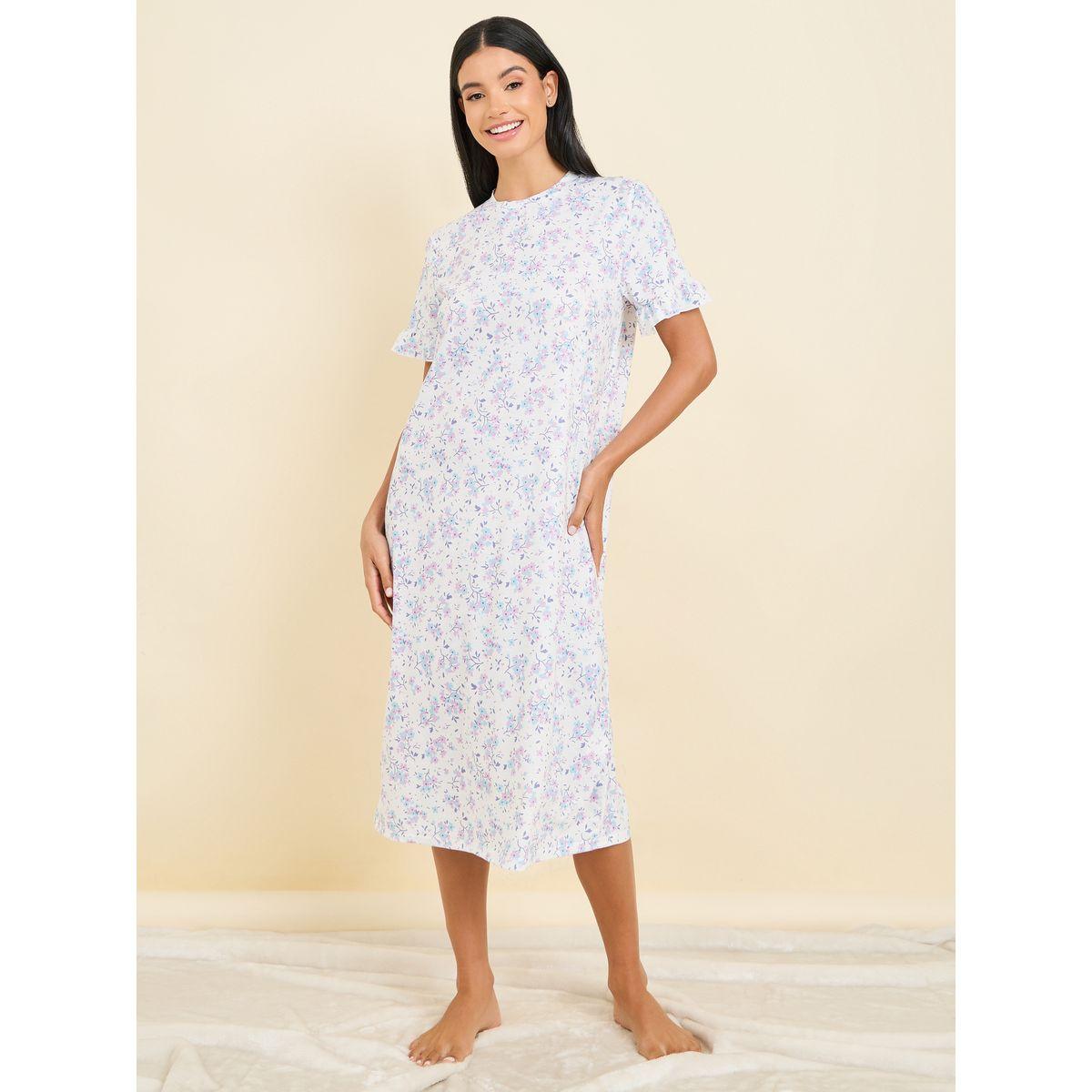 Styli Unwind Ditsy Floral Print Ruffle Sleeves Sleep T-shirt Dress-women-clothing-nightwear-nighties-image-2