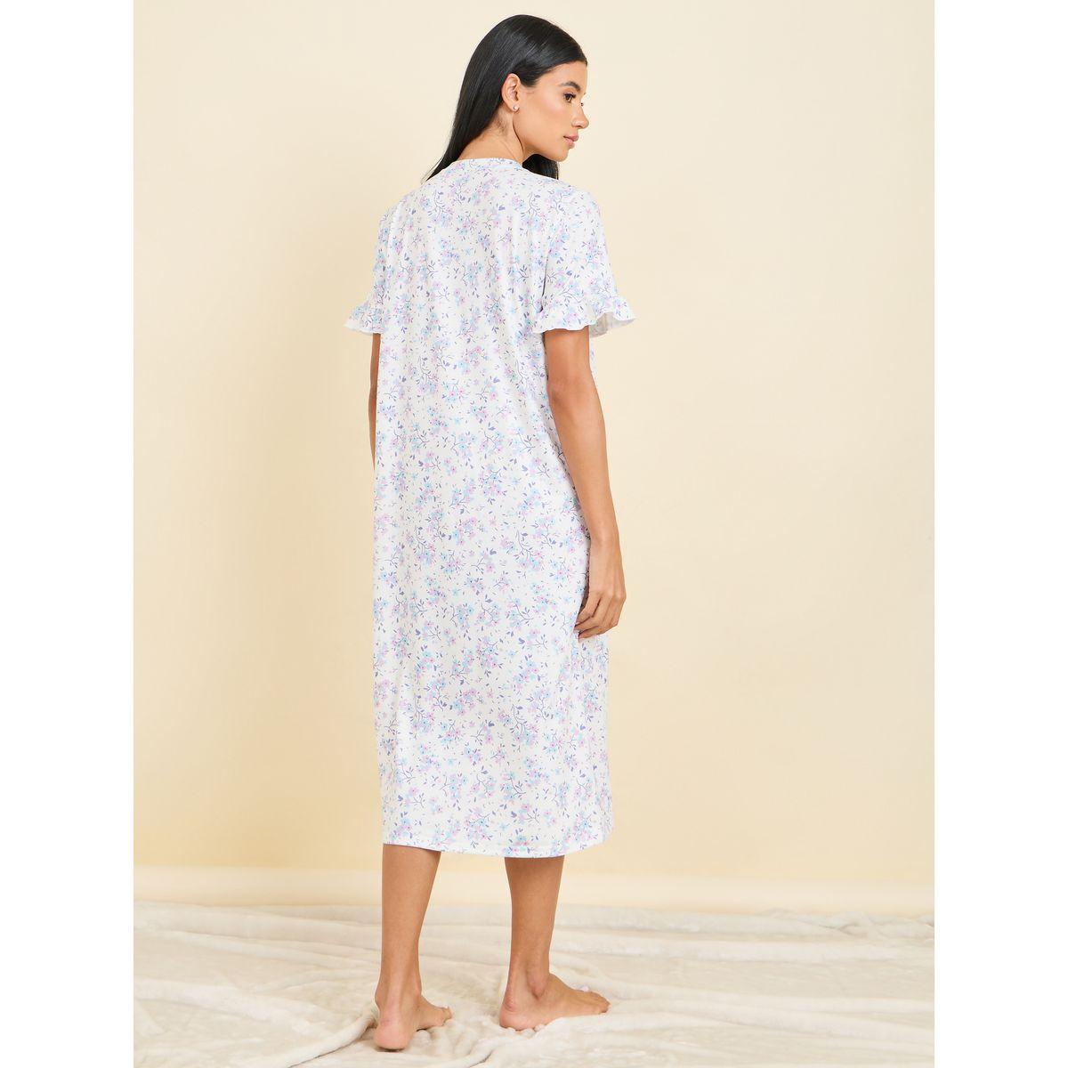 Styli Unwind Ditsy Floral Print Ruffle Sleeves Sleep T-shirt Dress-women-clothing-nightwear-nighties-image-4