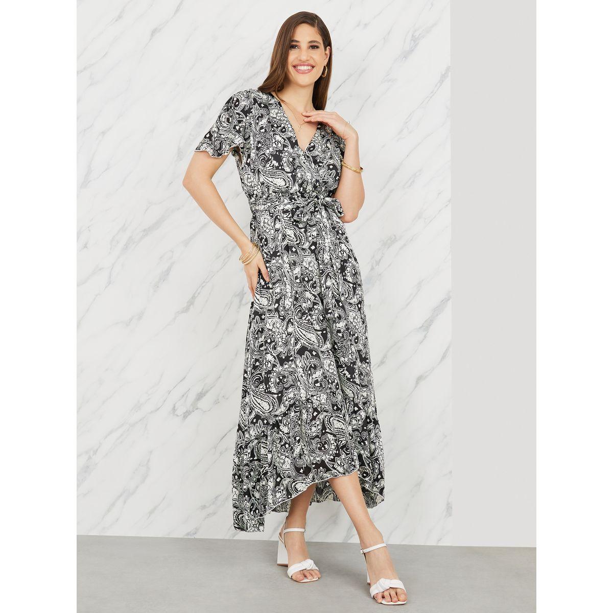 Styli Paisley Print Asymmetric Hem A-Line Midi Dress with Self Tie Up-women-clothing-dresses-image-1