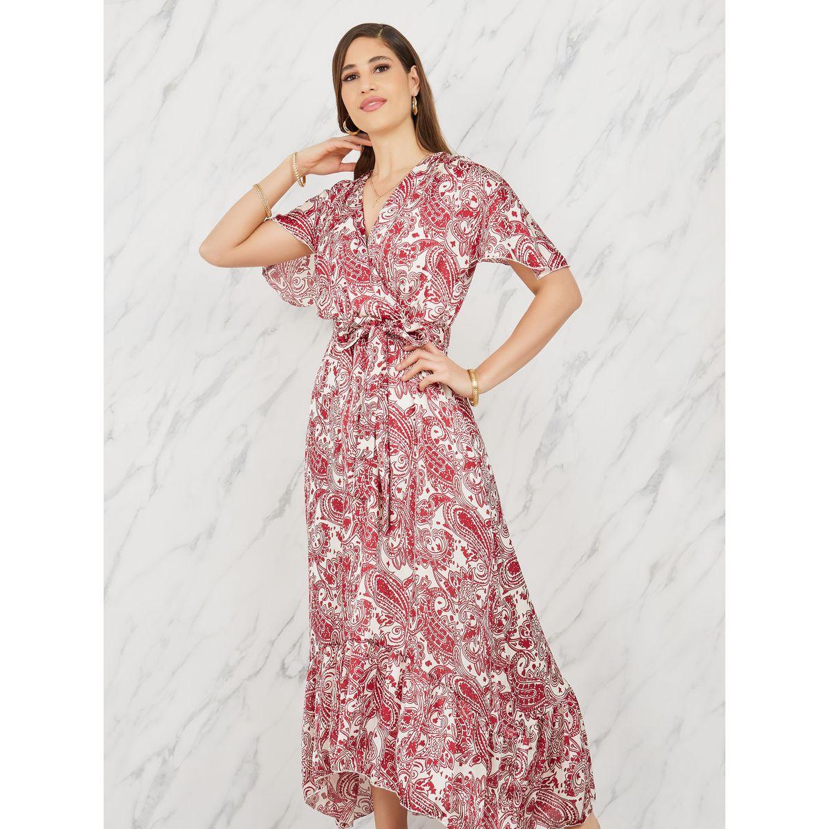 Styli Paisley Print Asymmetric Hem A-Line Midi Dress with Self Tie Up-women-clothing-dresses-image-2