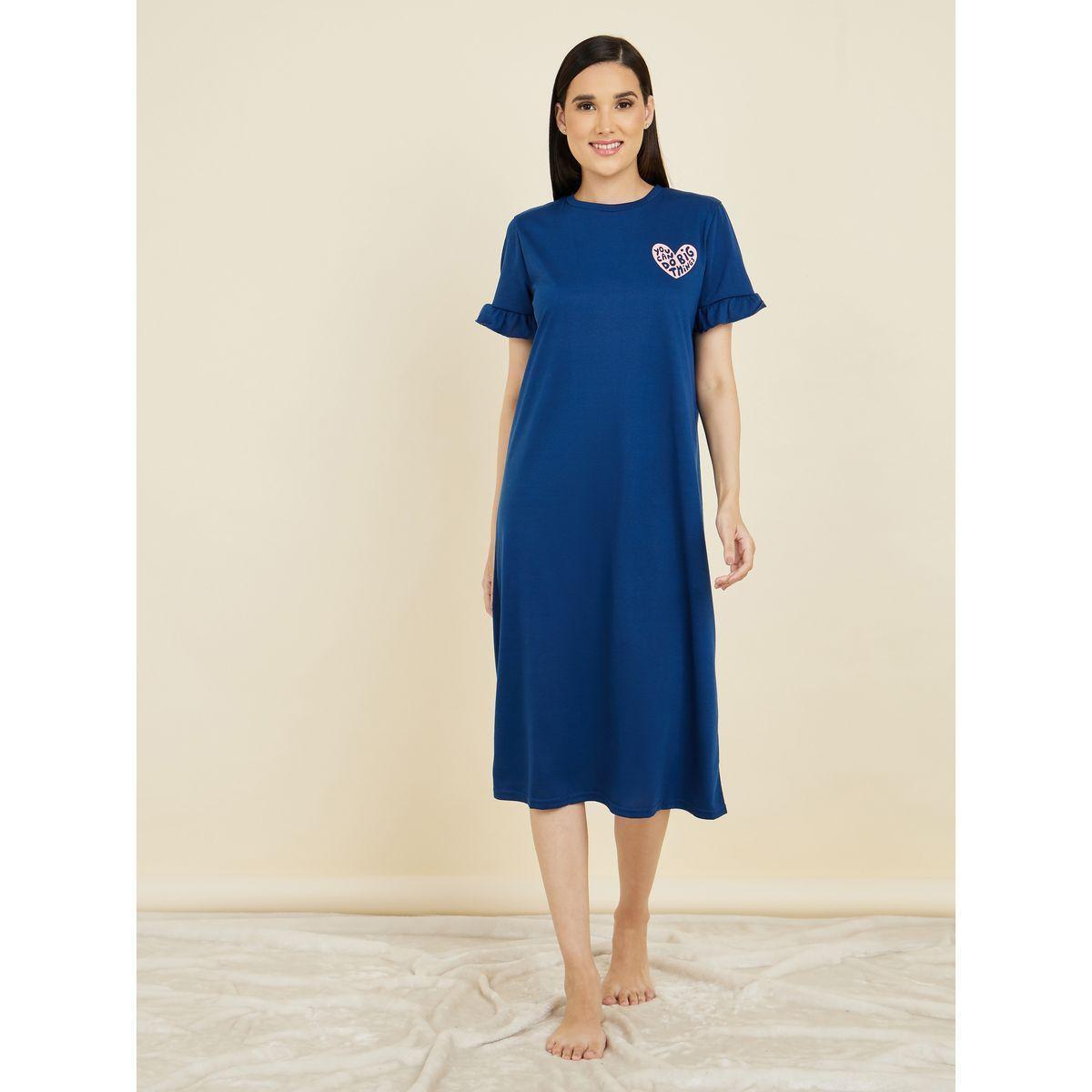 Styli Unwind Slogan Print Ruffle Sleeve Sleep T-Shirt Dress-women-clothing-nightwear-nighties-image-1