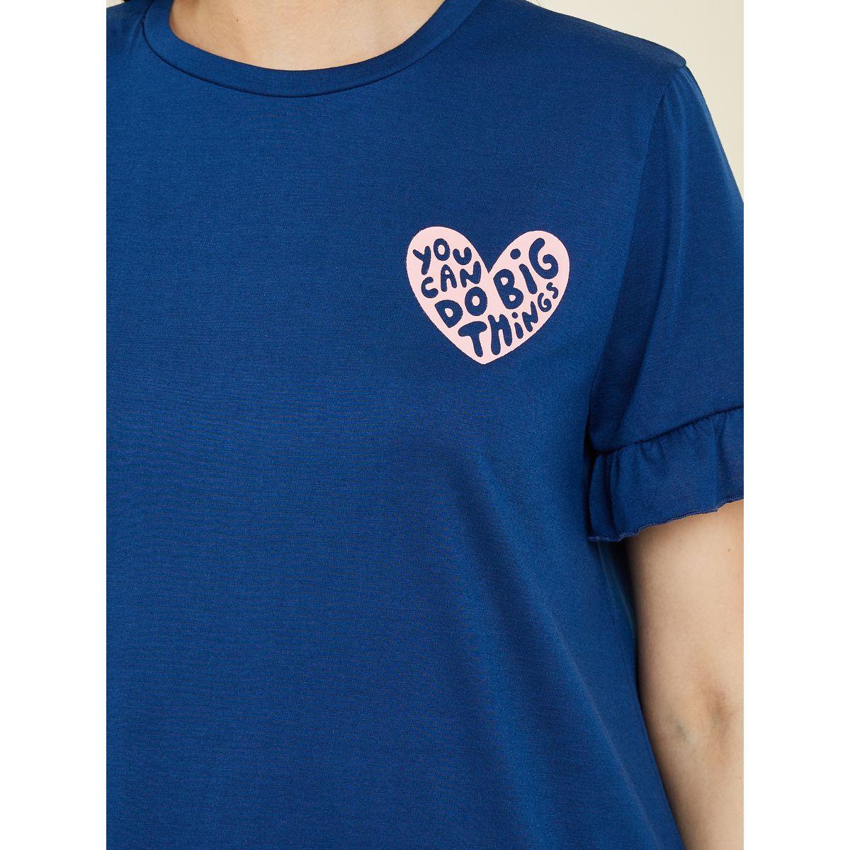 Styli Unwind Slogan Print Ruffle Sleeve Sleep T-Shirt Dress-women-clothing-nightwear-nighties-image-3