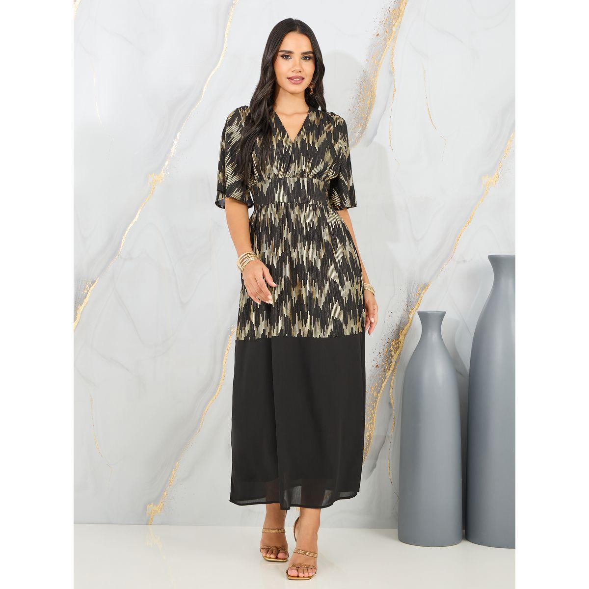 Styli Foil Print A-Line Maxi Dress-women-clothing-dresses-image-1