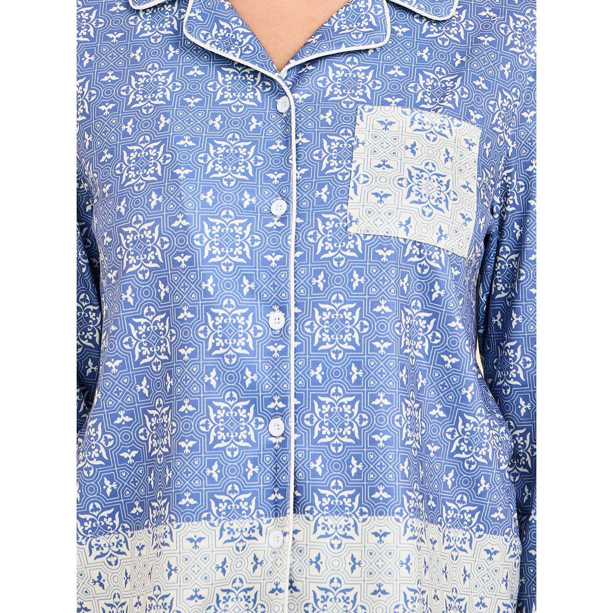 Styli Unwind Colorblock Geo Print Piped Shirt & Pyjama Set-women-clothing-nightwear-pyjamas-longsets-image-3